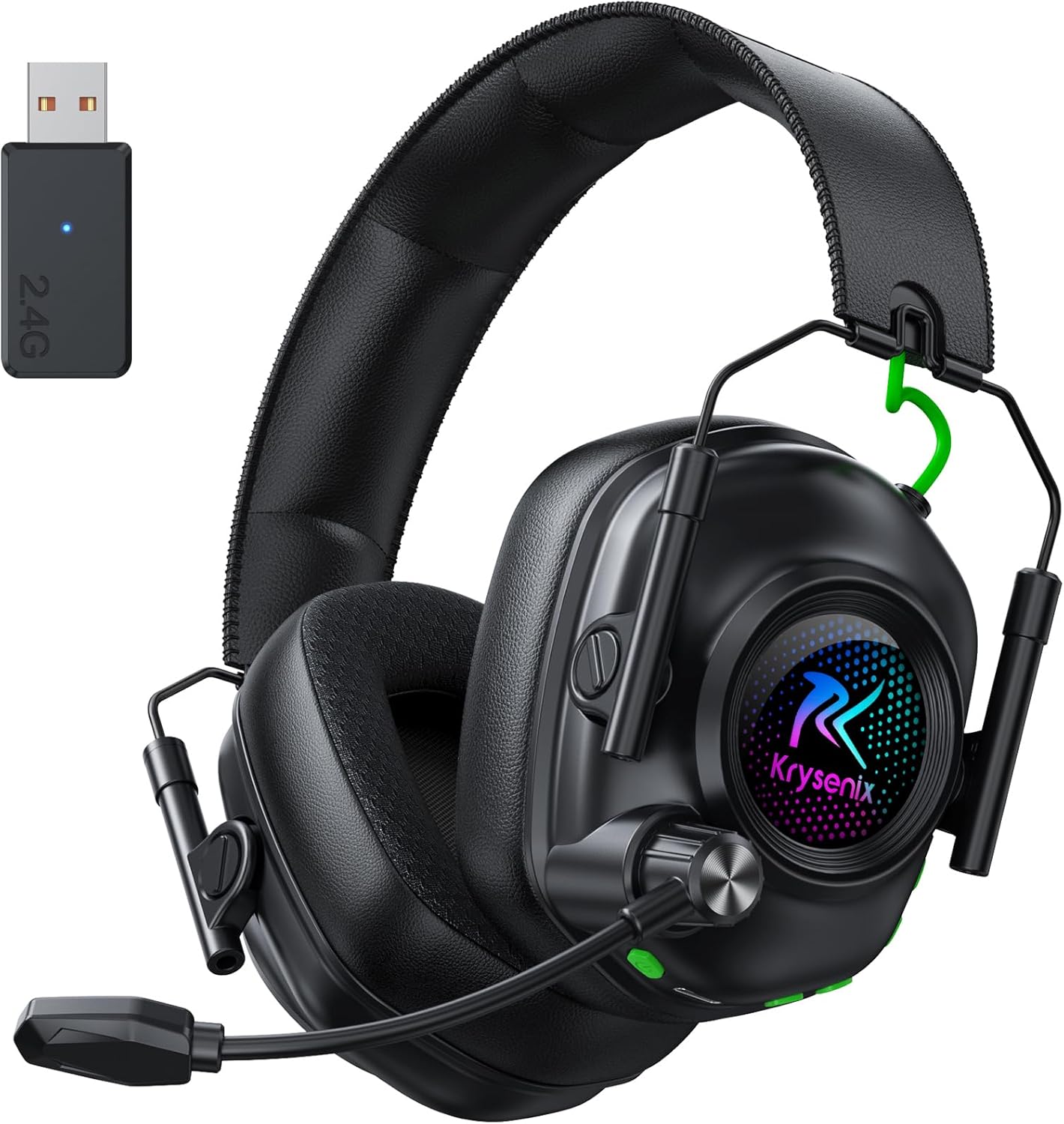 Krysenix KGH2 Wireless Gaming-Headset für PS5, PS4, PC, Mac & Switch (2,4 GHz, Mikrofon, Noise Cancelling, LED, bis zu 40 h)