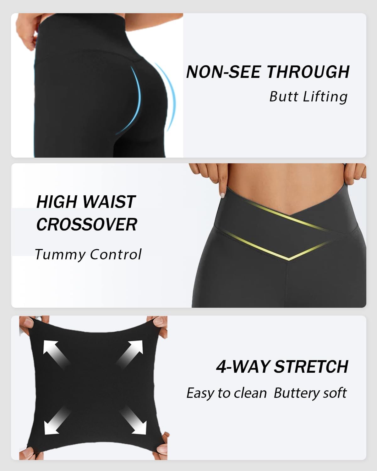 Detalle de BLONGW High-Waisted Flared Yoga Pants with Pockets (78% nylon, 22% spandex) – buttery-soft black leggings