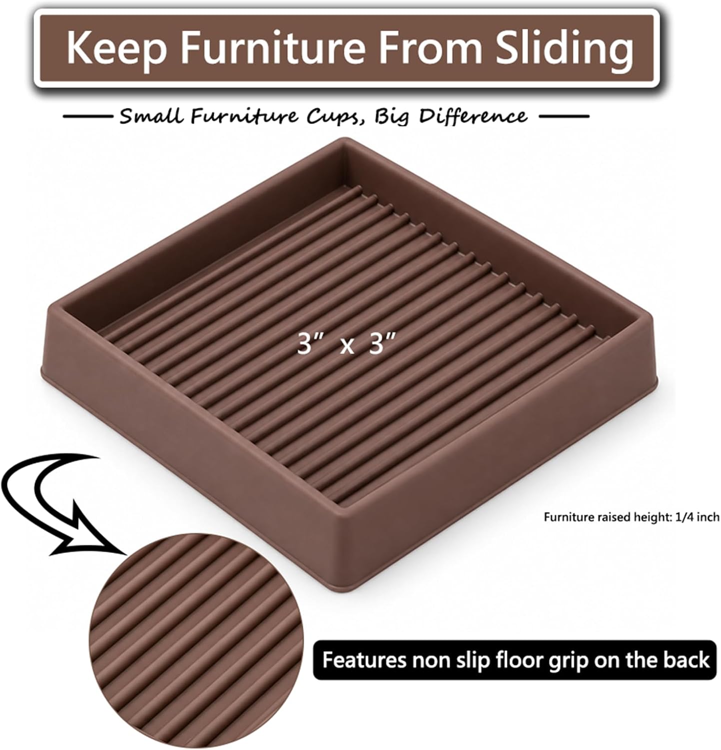Thumbnail 6 de Jayen 4 Pcs 3 x 3-Inch Rubber Furniture Caster Cups, Brown