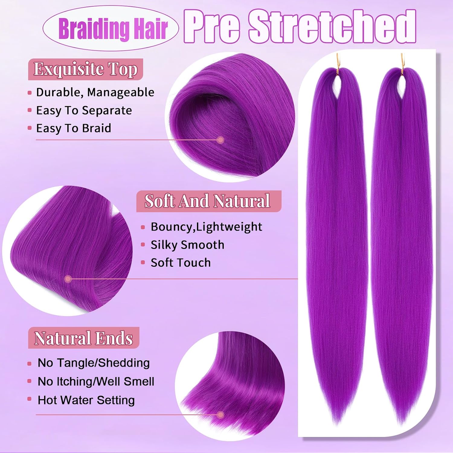 Detalle de Purple Braiding Hair 24 Inch Synthetic Braids