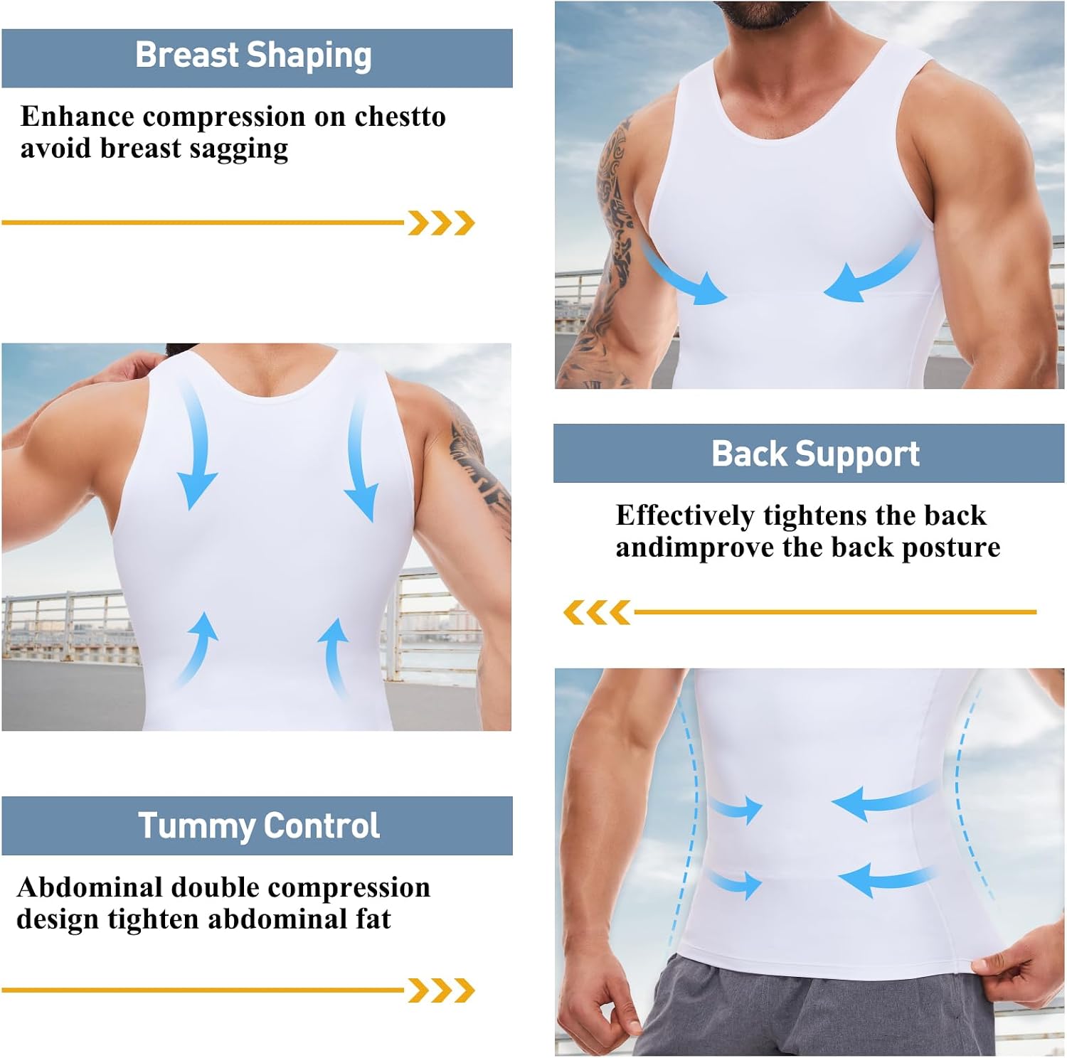 Detalle 2 de SLIMBELLE mouwloos compressieshirt voor heren, elastisch en figuurvormend