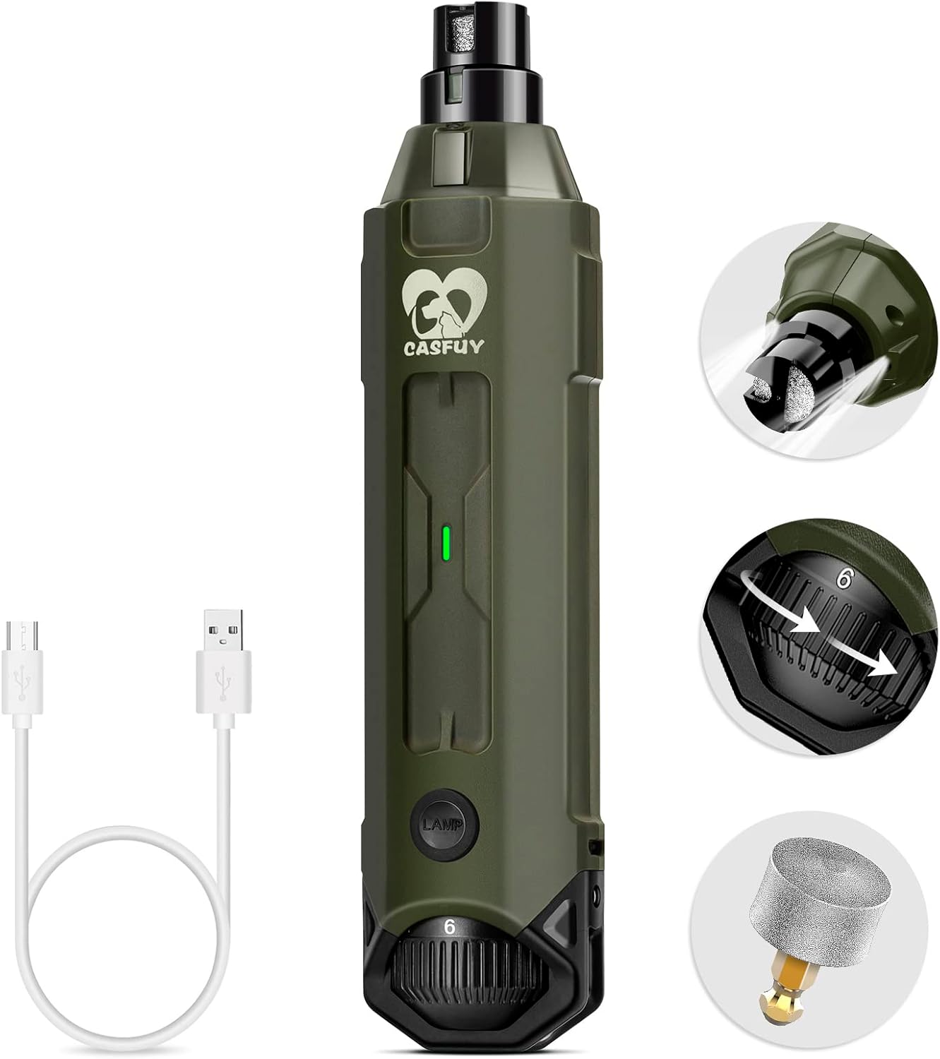 Detalle de Casfuy Krallenschleifer für Hunde (6 Gänge) – superleise, wiederaufladbar & mit LED