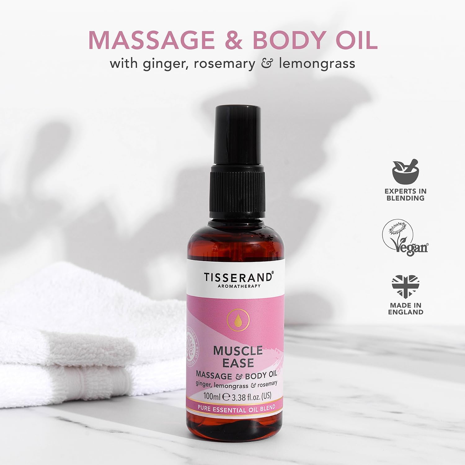 Detalle de Tisserand Muscle Ease Massage and Body Oil – Ginger, Lemongrass & Rosemary (100ml)