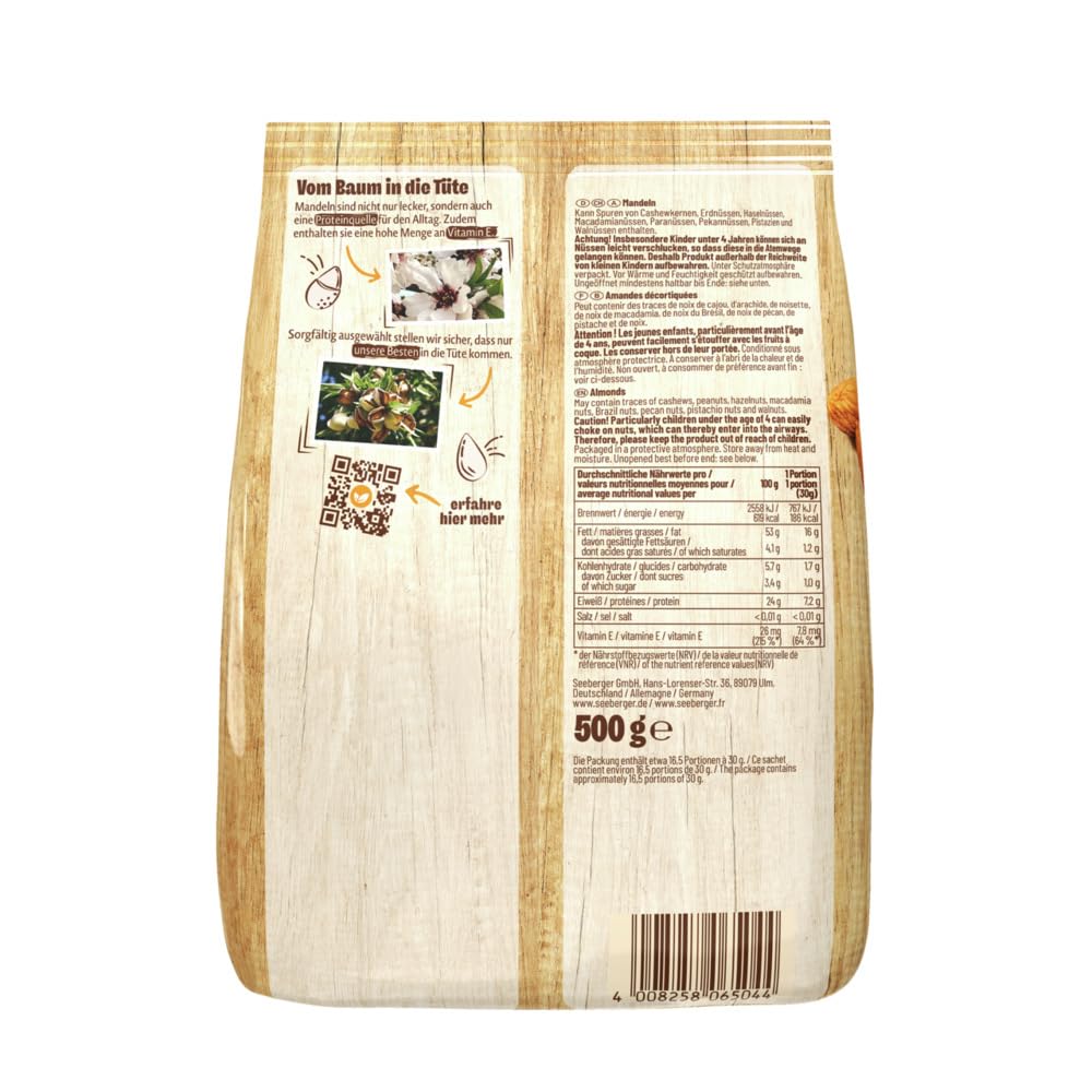 Detalle 2 de Seeberger Mandeln 7er Pack (7 x 500 g) – große, knackige Mandelkerne, naturbelassen & vegan