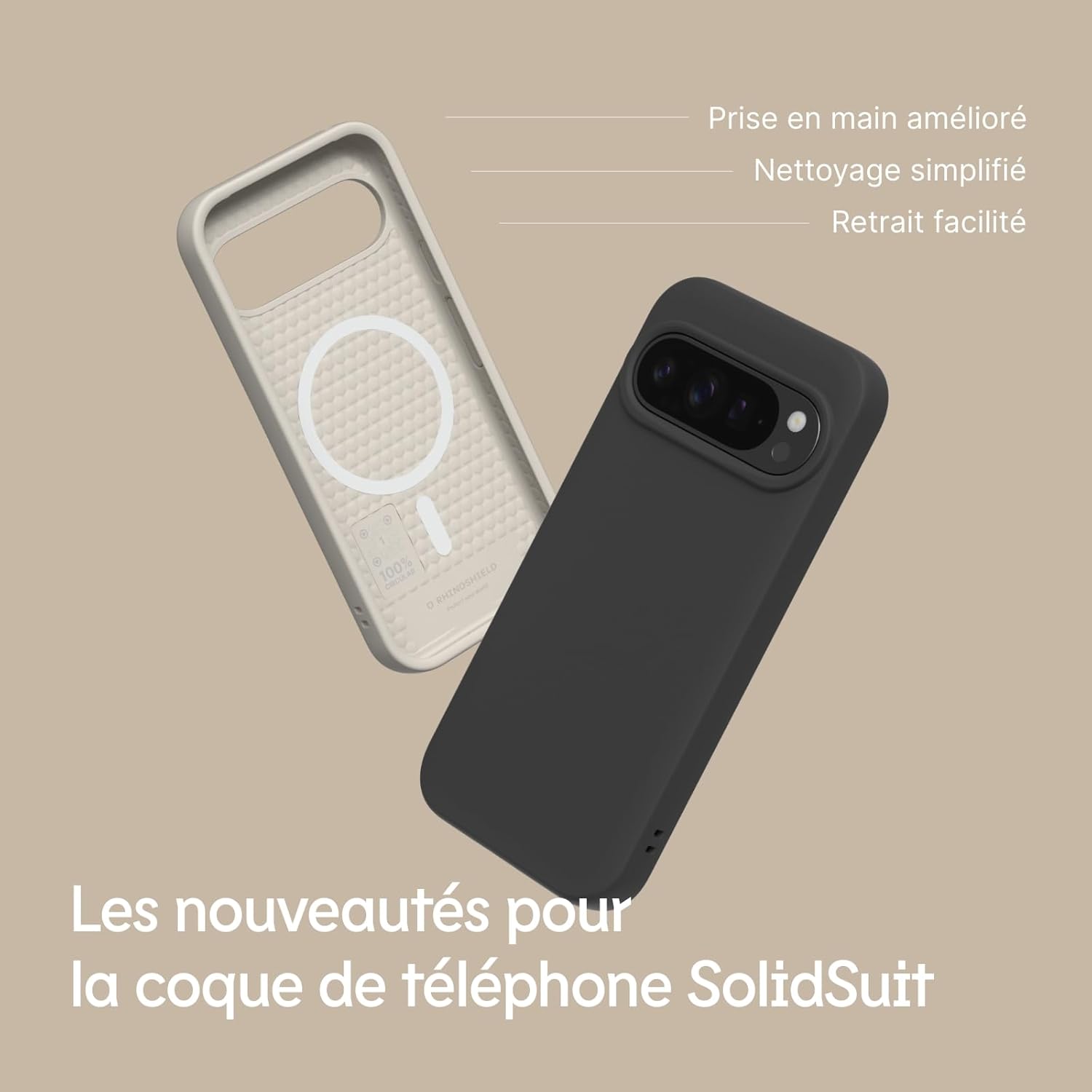 Thumbnail 4 de RhinoShield SolidSuit Beige pour Pixel 9 — coque fine avec absorption des chocs et finition mate, compatible MagSafe