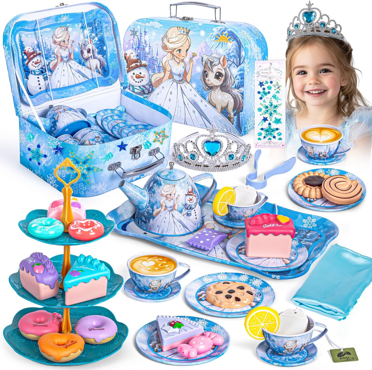 Hohosunlar Kids Frozen Tea Party Set (Elsa) – Toddler Princess Tea Set with Carrying Case