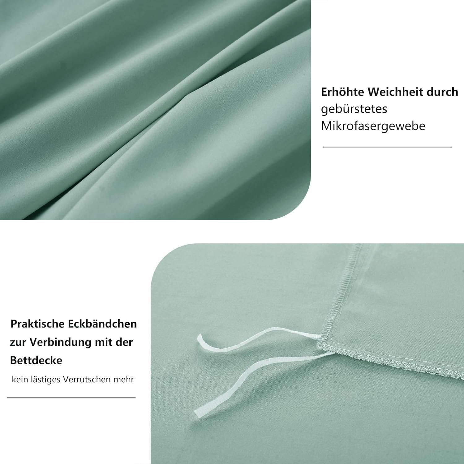 Thumbnail 5 de RUIKASI Bettwäsche 135x200 Grün (Salbeigrün) – 4-teiliges Mikrofaser-Set mit Reißverschluss