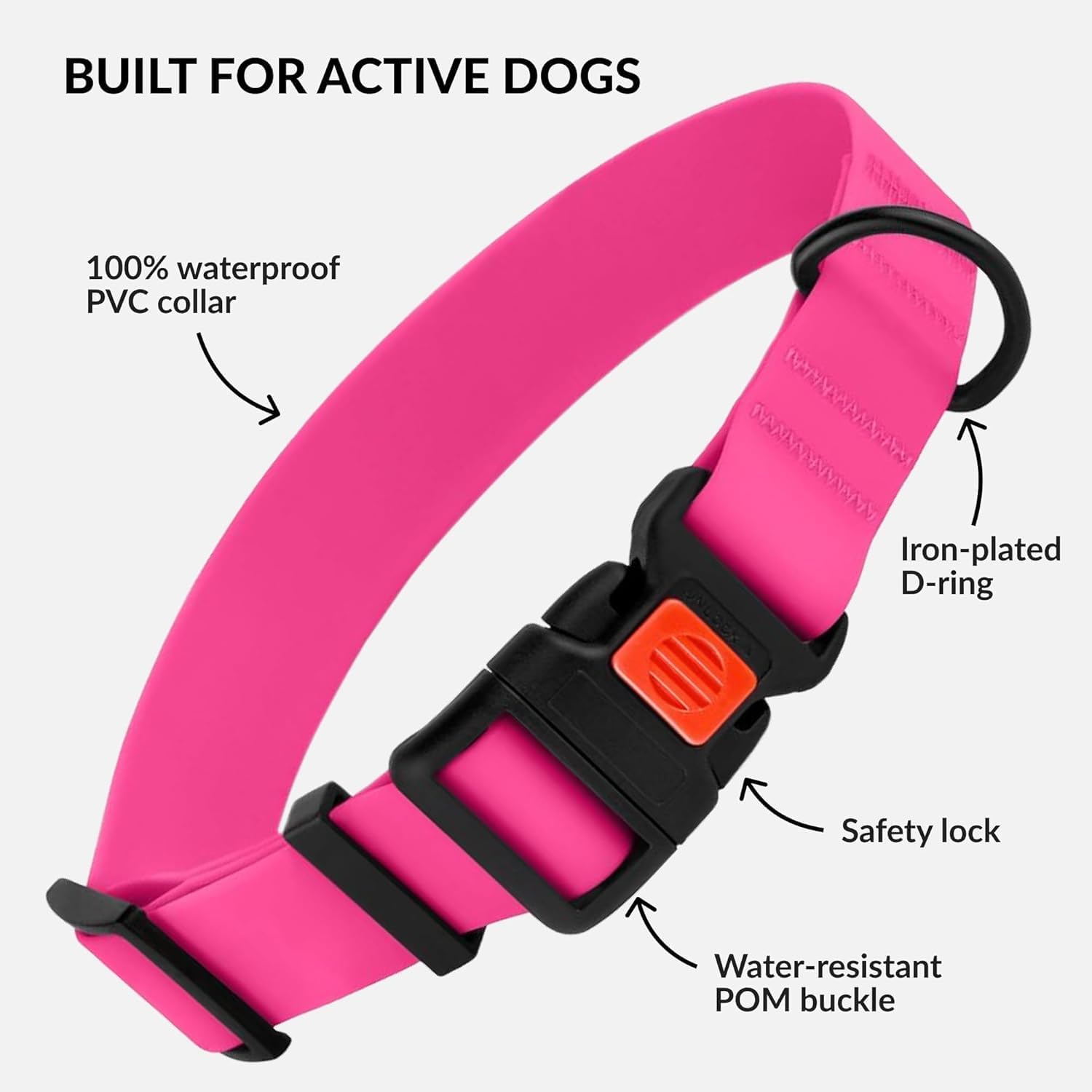 Detalle de CollarDirect Wasserdichtes Hundehalsband Verstellbar – Rosa, Größe S (25–33 cm)