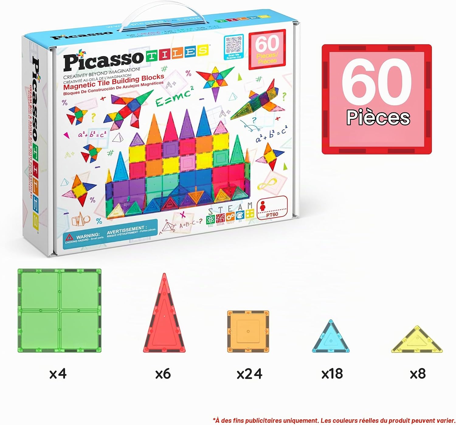 Thumbnail 6 de PicassoTiles PT60 magnetische bouwtegels, 60 stuks voor 3D-constructies