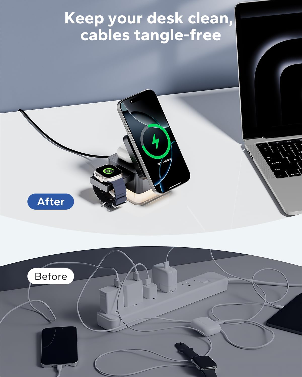 Thumbnail 4 de KPON Nightstand Charging Station (15W) — 3-in-1 MagSafe Wireless Charger Stand with Night Lamp