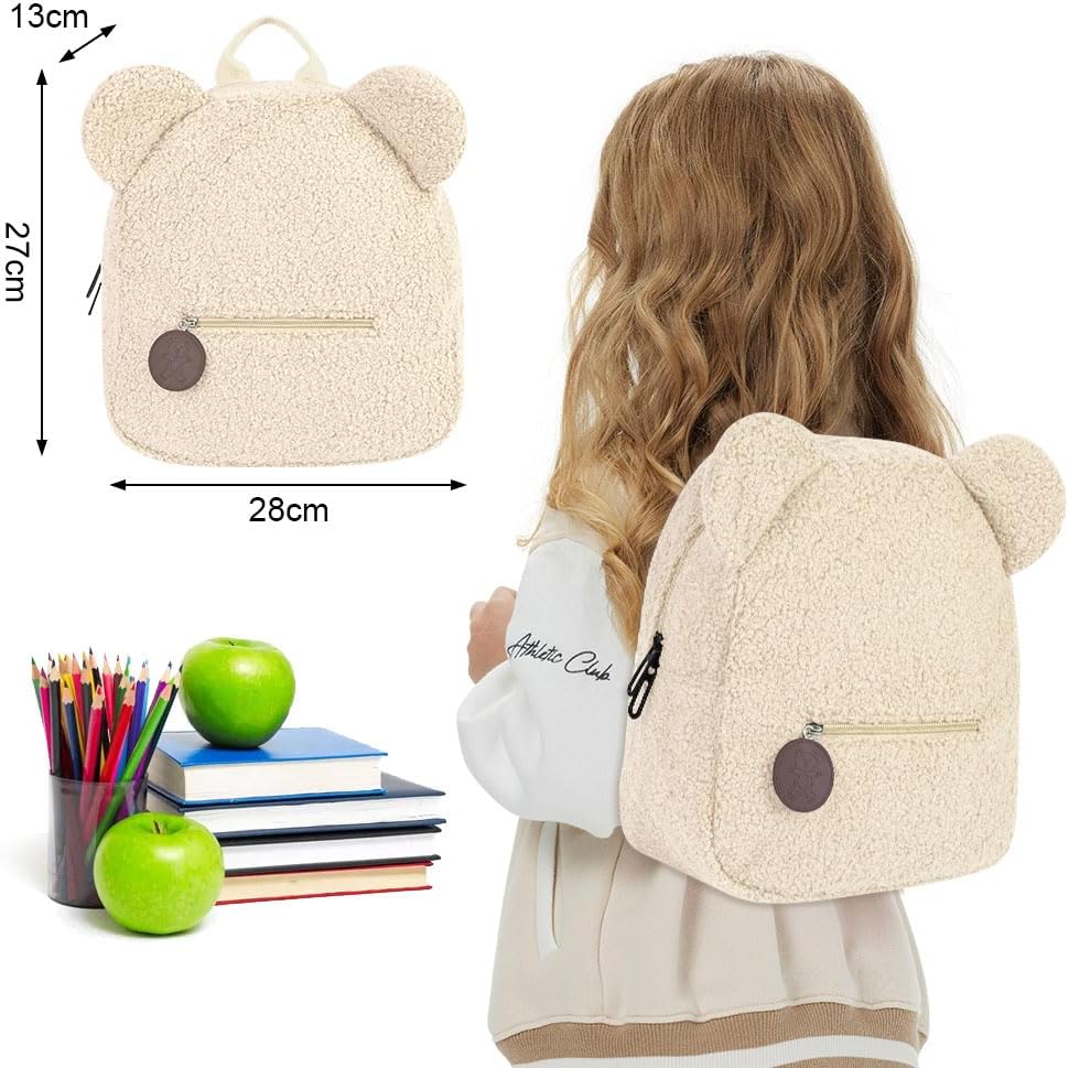 Detalle 2 de Aomig Zaino in Peluche con Orso: zaino a spalla per bambini, 28 x 27 cm, leggerissimo e tenero