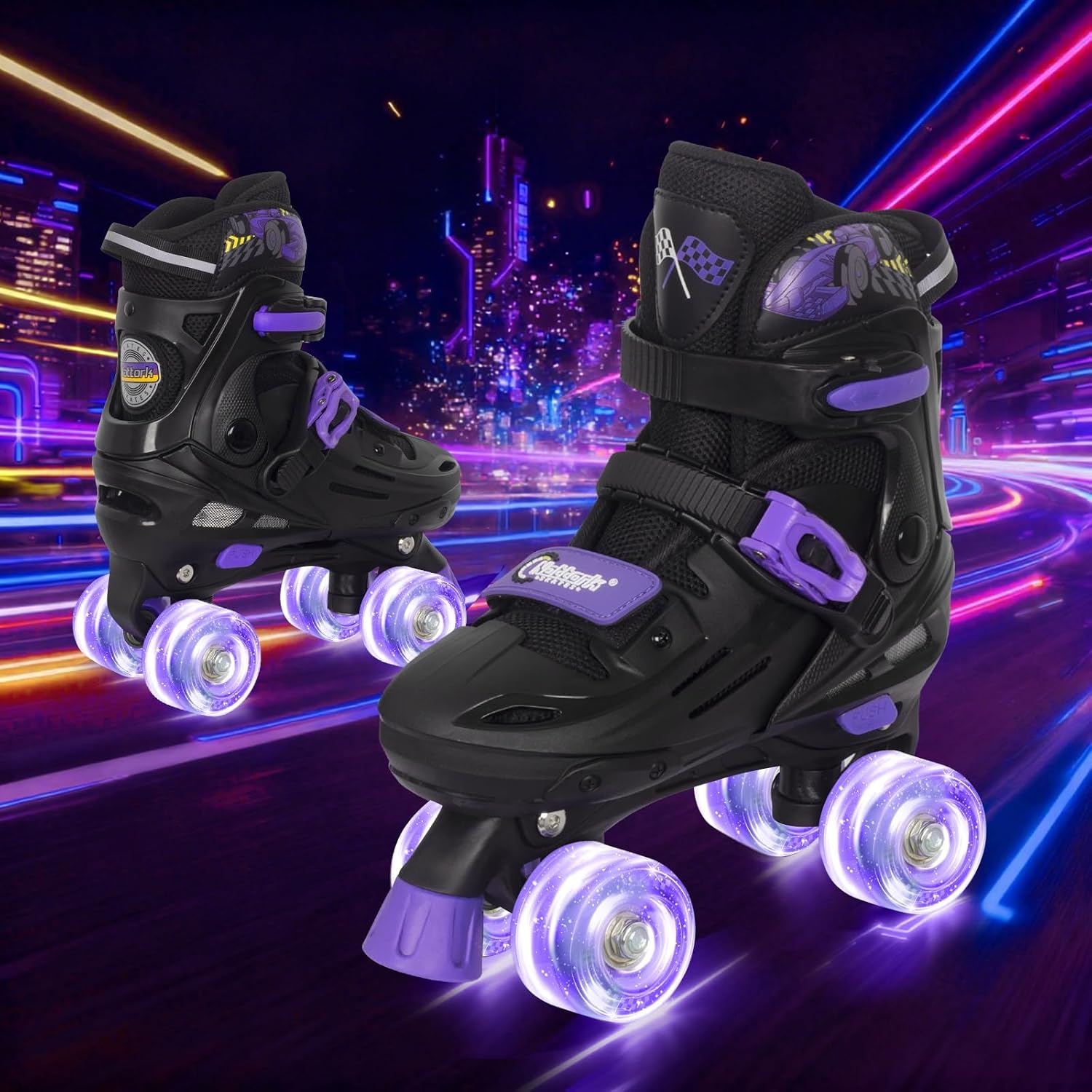 Detalle de Nattork Adjustable Roller Skates for Kids: 4-Size Growth Fit with ABEC-7 Bearings