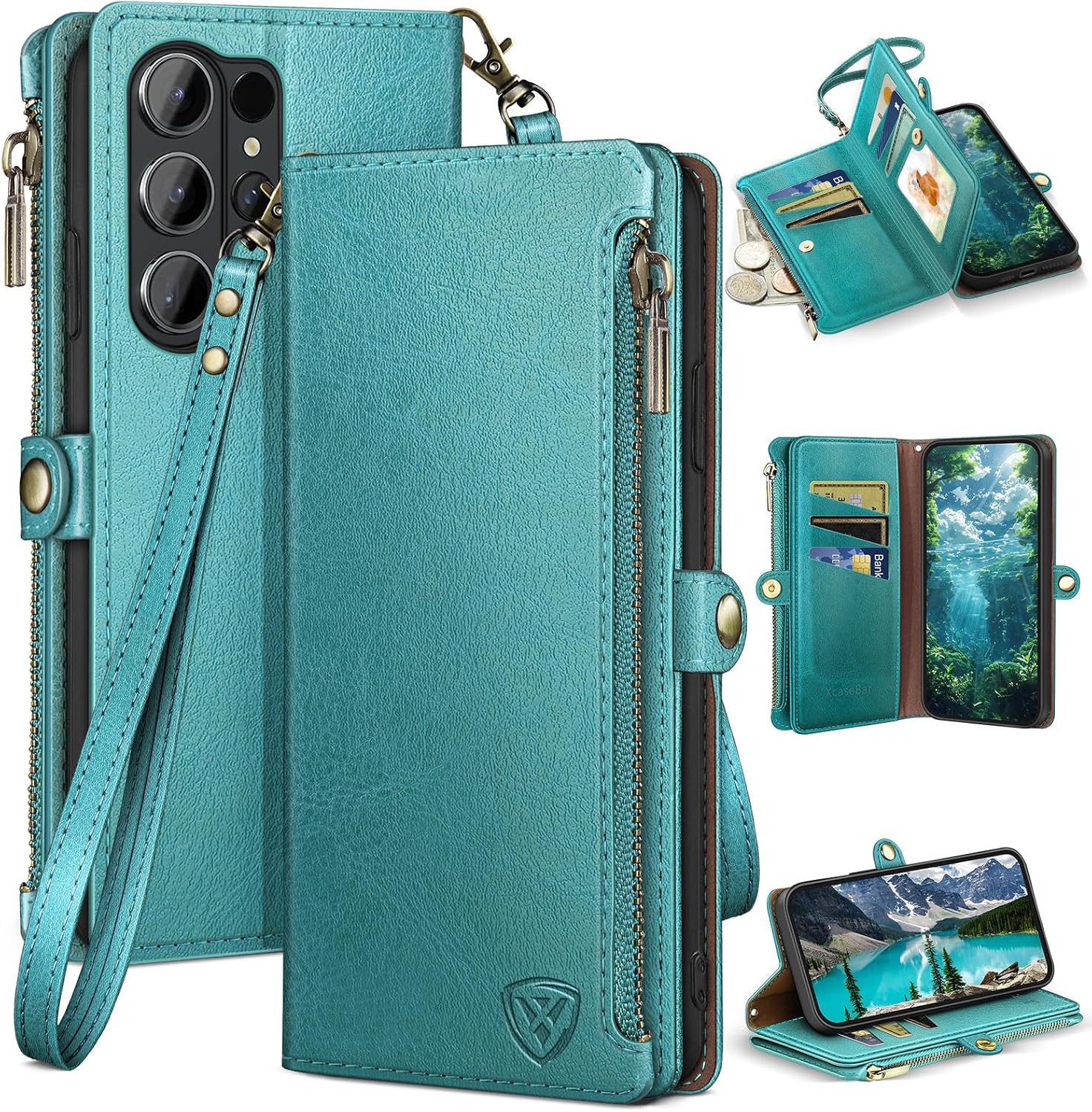 Detalle de XcaseBar Samsung Galaxy S26 Ultra Wallet Case, RFID Blocking, Blue Green