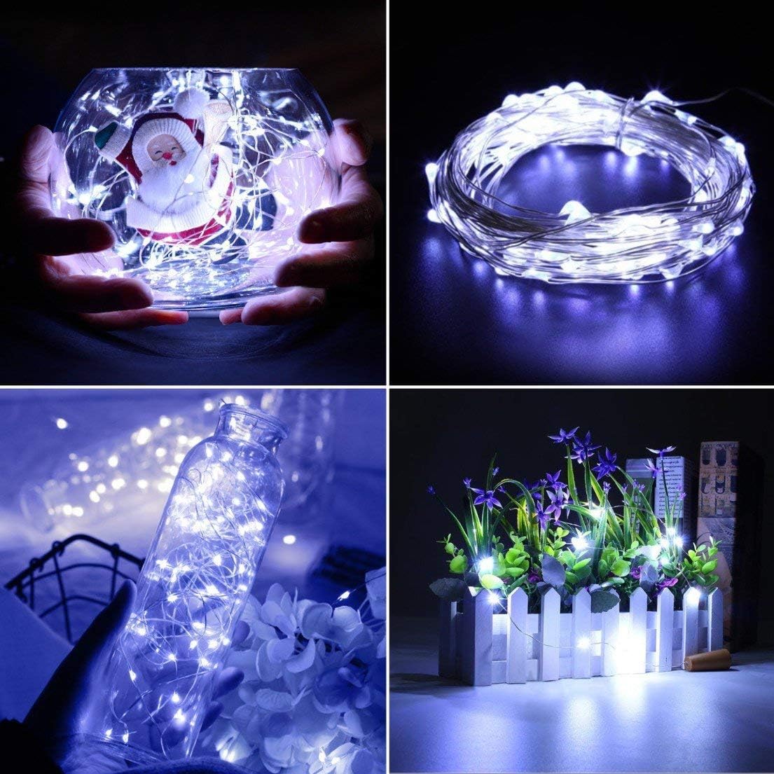 Detalle de Tasodin 16.4 ft LED Fairy Lights, 50 Cool-White Lights on Flexible Copper Wire