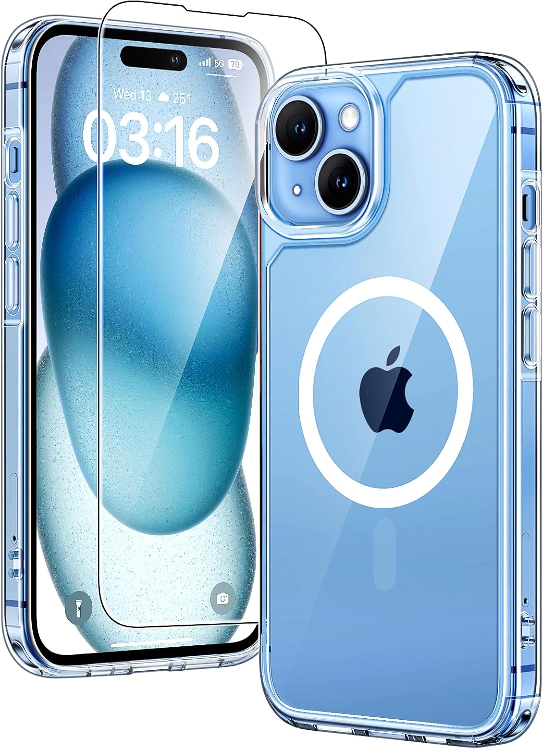 Detalle de TAURI for iPhone 15 Case (MagSafe Compatible) with Screen Protectors, Clear Slim Magnetic Phone Case