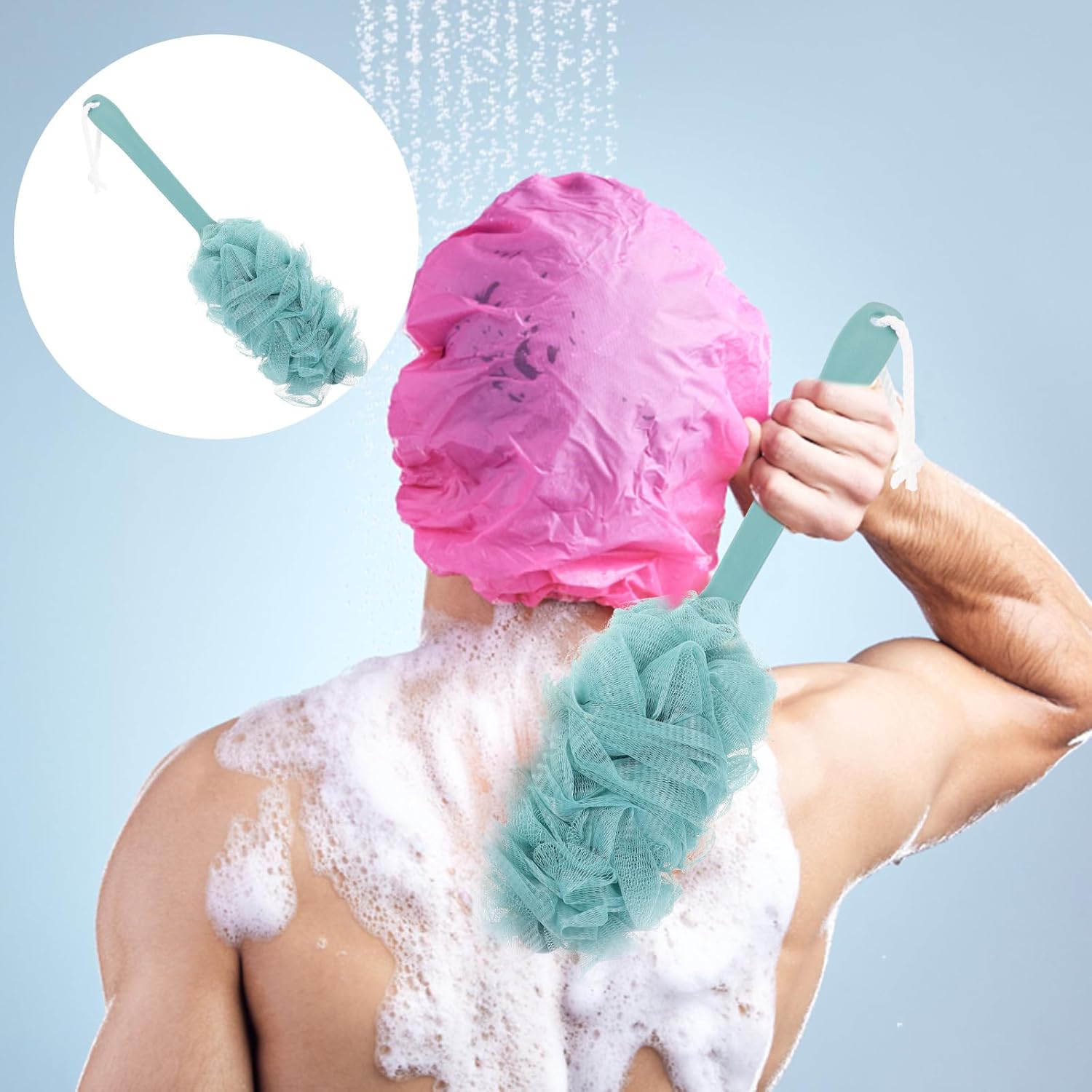 Thumbnail 6 de Rosenice 43cm Long Handled Back Scrubber – Soft loofah mesh shower brush with ergonomic handle