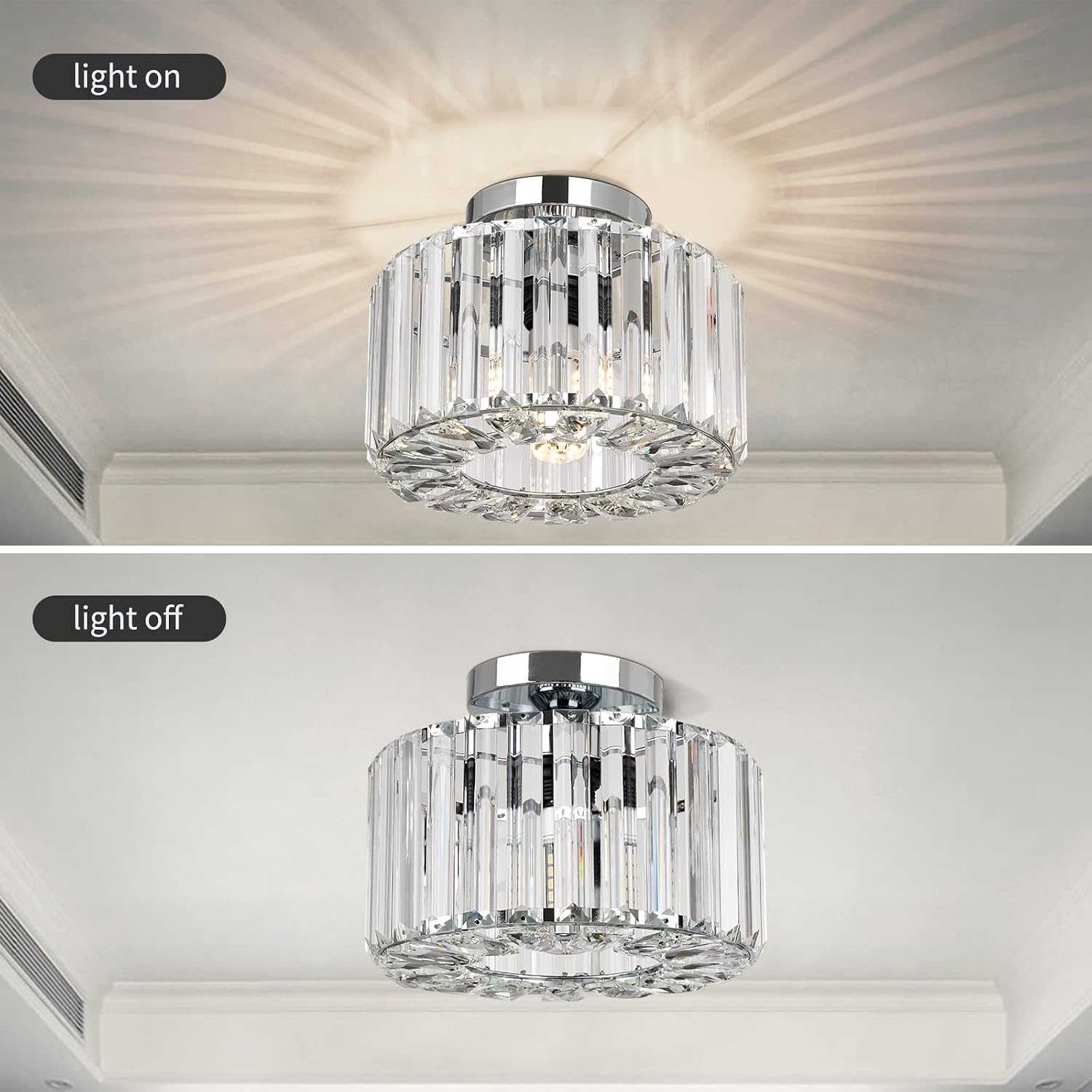 Thumbnail 1 de Easric Crystal Ceiling Light Flush Mount with Chrome Finish (LED-compatible, bulb not included)