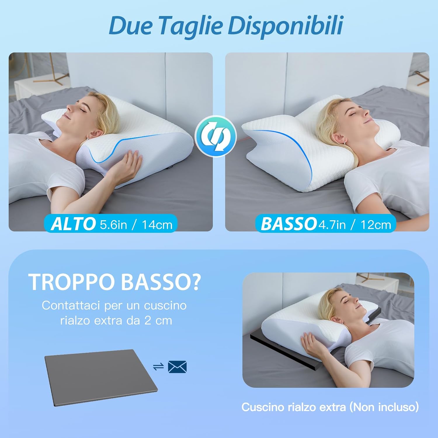 Thumbnail 3 de HOMCA Cuscino Cervicale 2 in 1 in Memory Foam: supporto ergonomico con federa sfoderabile (60x40x12/14 cm)