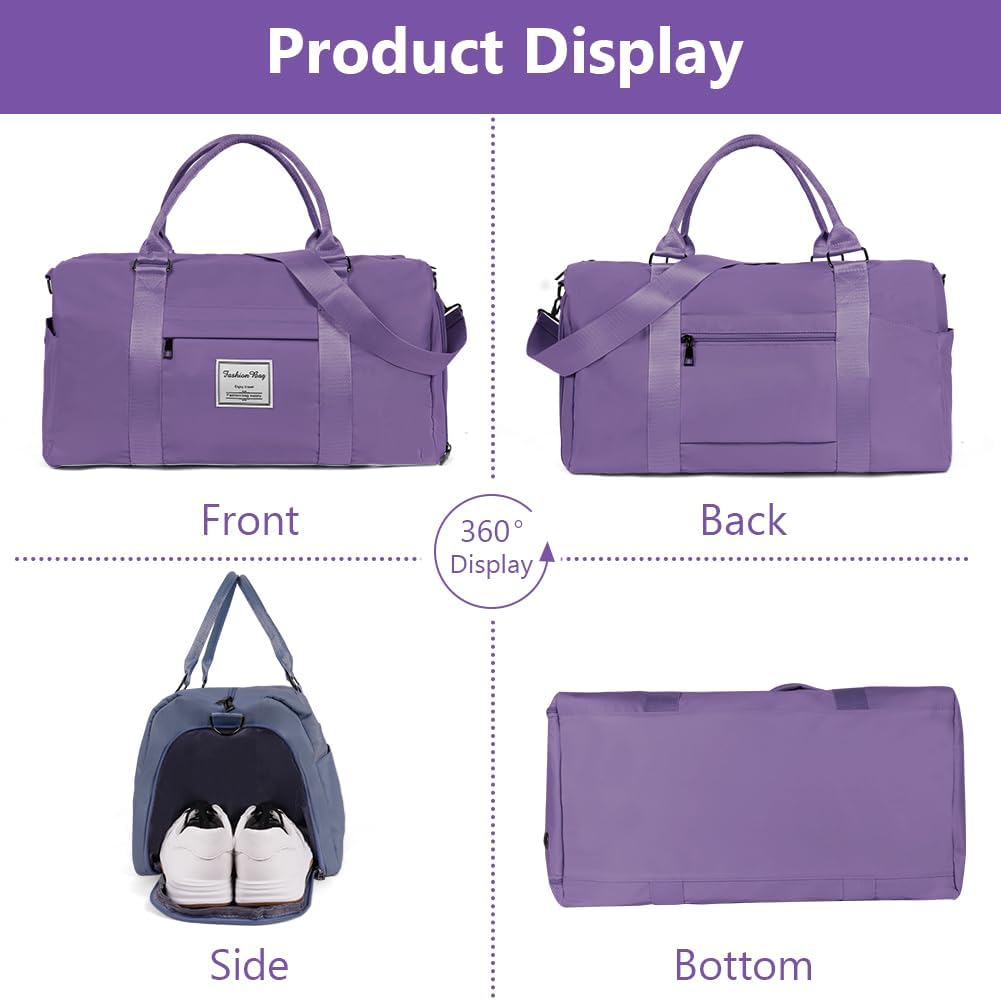 Detalle de Flintronic Sporttasche / Reisetasche (Reise-Duffel) mit Schuhfach & Nassfach, wasserabweisend, lila