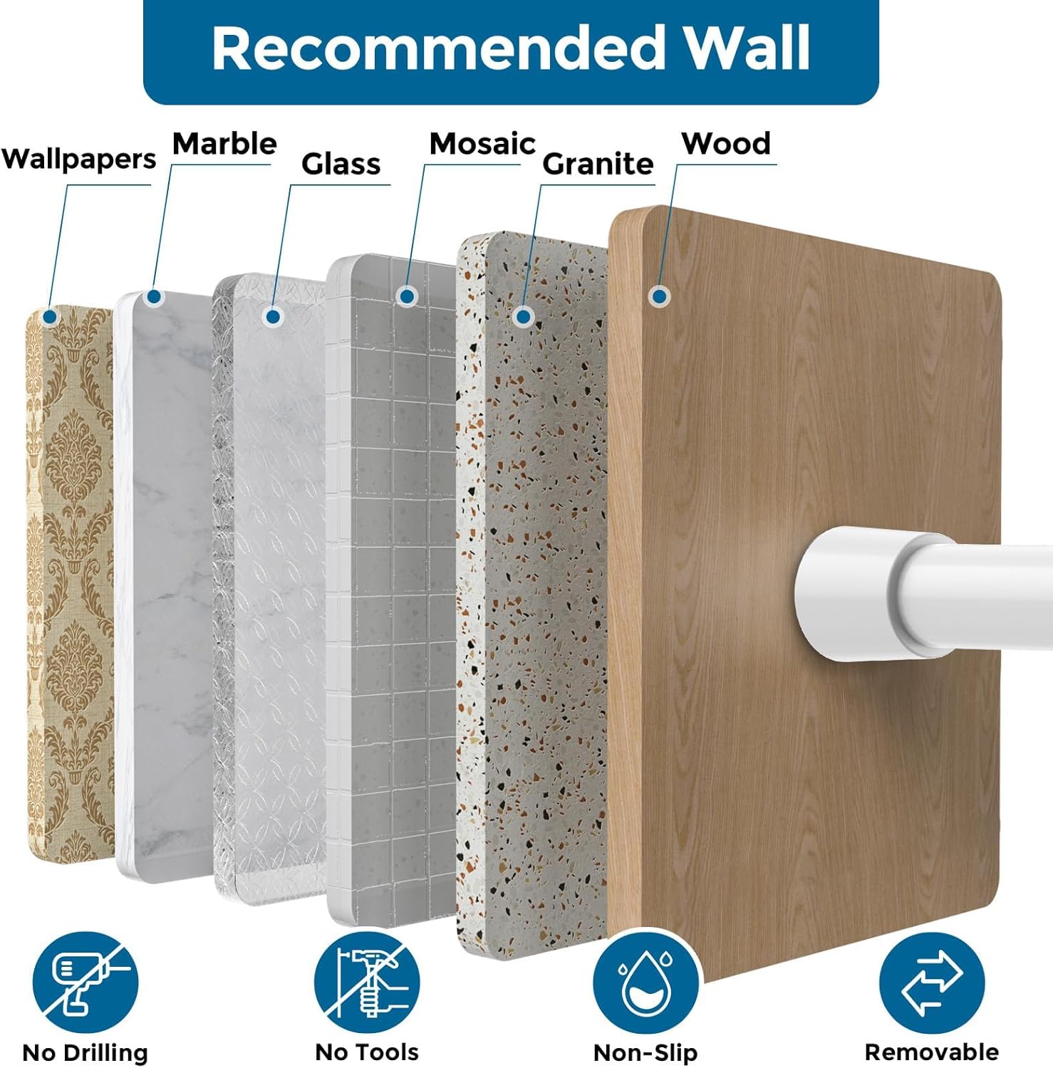 Thumbnail 4 de AIZESI 2-Pack Spring Tension Rods (Adjustable 26–39 in) for Curtains, Doors & Windows — White