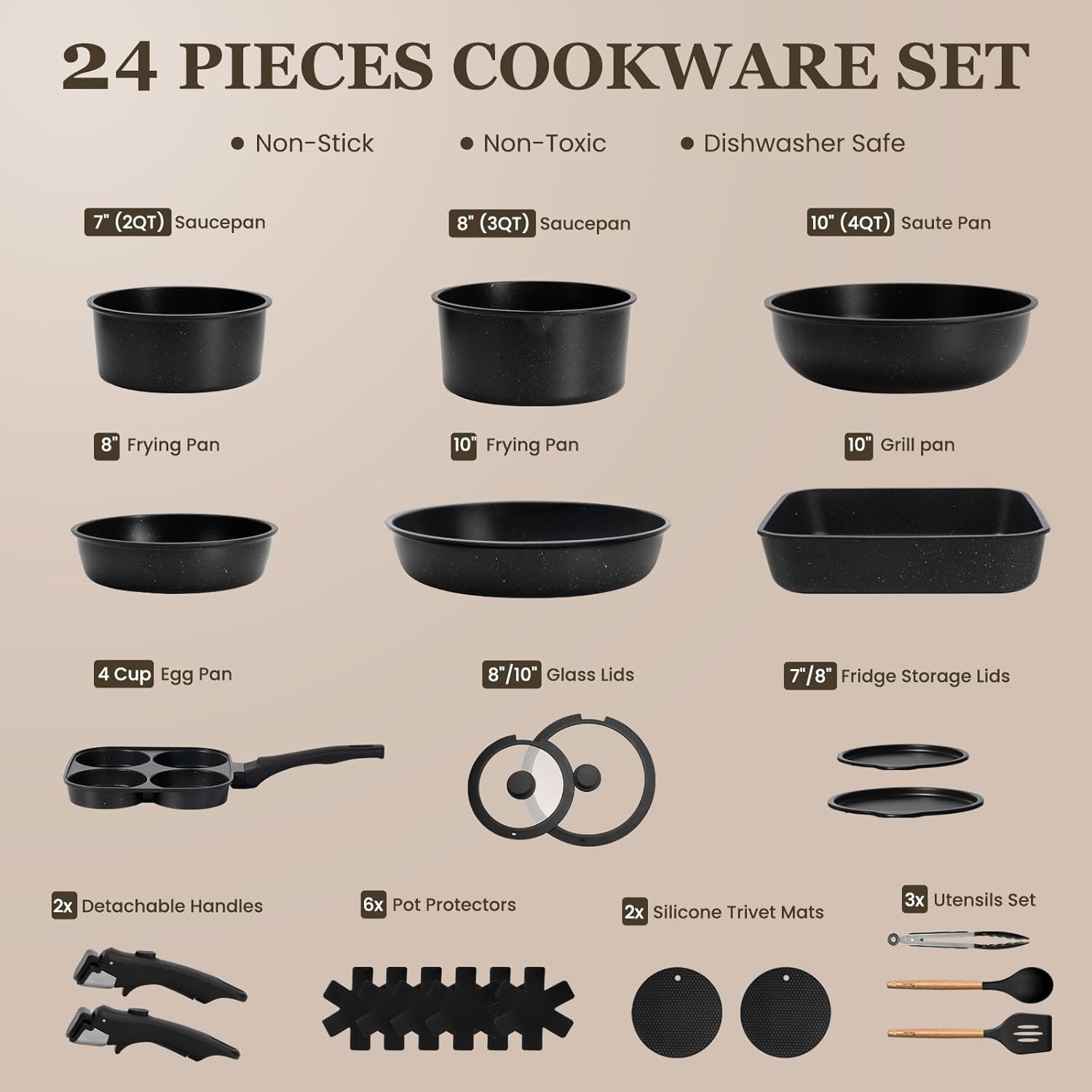 Thumbnail 1 de KIKCOIN 24-Piece Nonstick Cookware Set