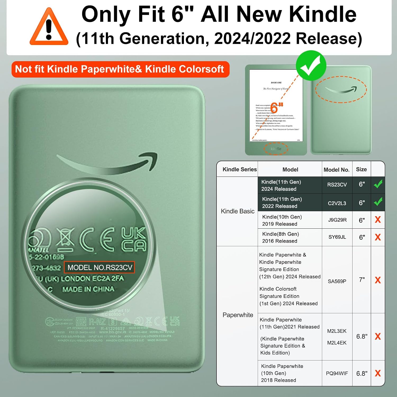 Thumbnail 1 de MoKo Funda Compatible con 6" Nuevo Kindle(11ª Generación 2024/2022), Carcasa Ligera Cubierta con Auto Activación/Reposo para Kindle 2024/2022 11ª Generación e-Reader, Agave Verde