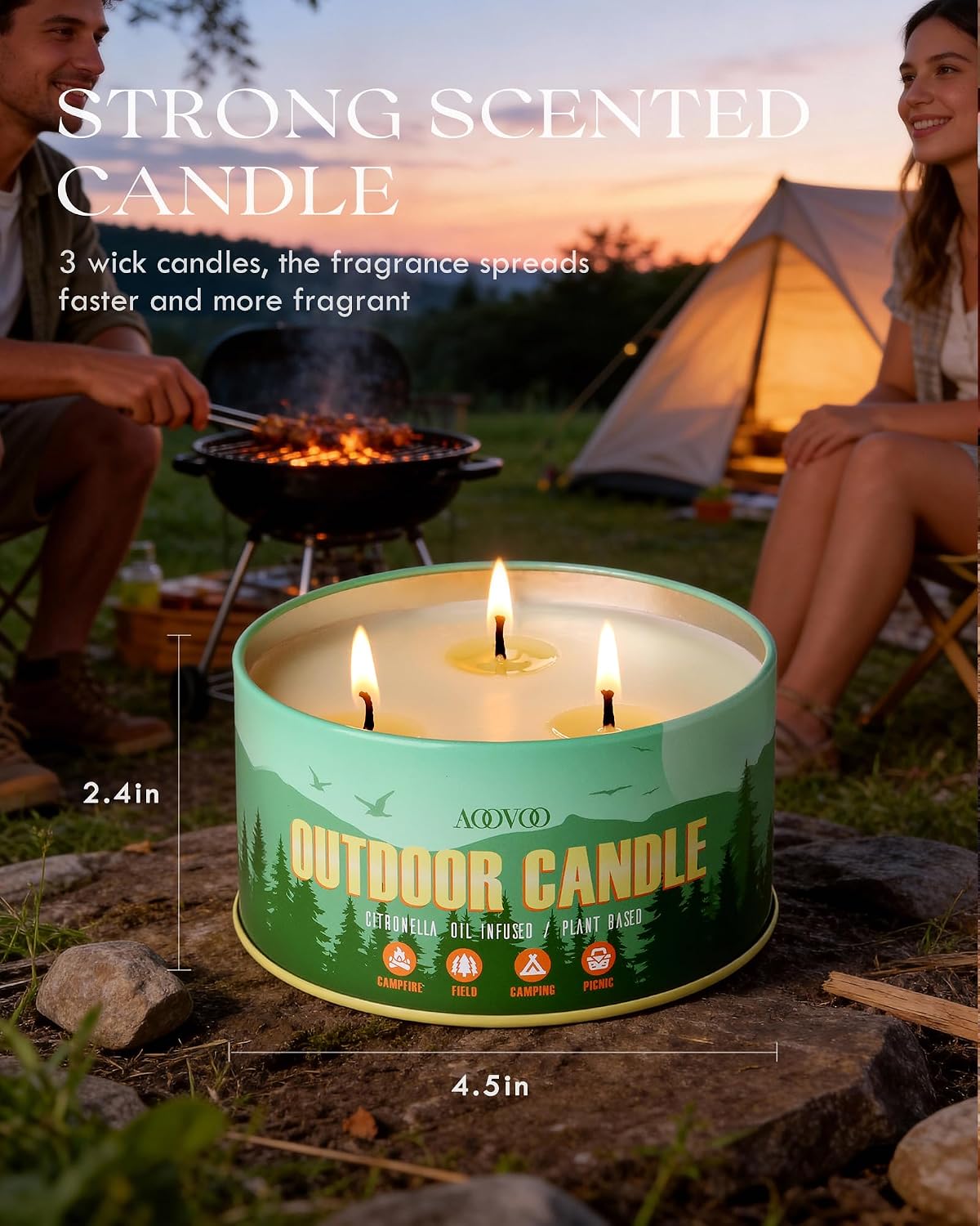 Thumbnail 2 de AOOVOO Citronella Candles Outdoor — 3-Wick 12oz Large Soy Candle for Patio & Camping
