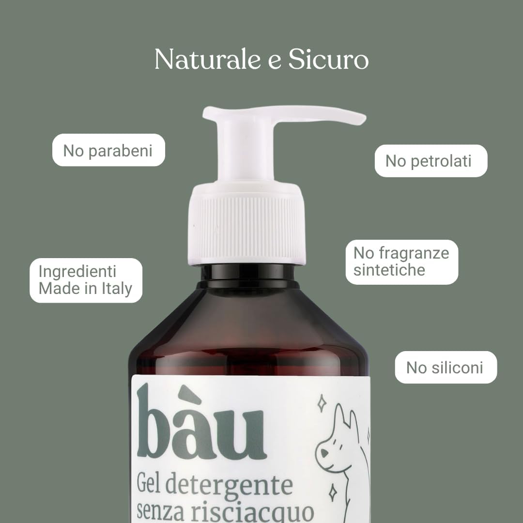 Detalle 2 de Bau Shampoo Secco per Cani — Gel Detergente Senza Risciacquo con Aloe Vera, 250 ml