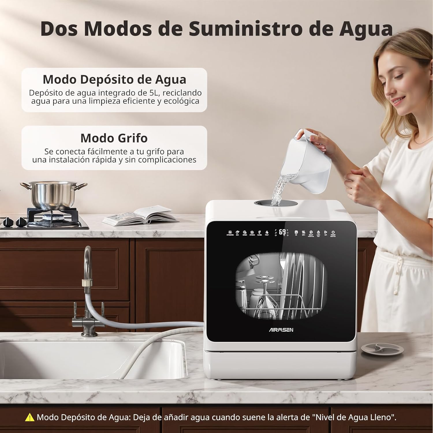 Detalle de AIRMSEN TDQR09 mini lavavajillas 5L