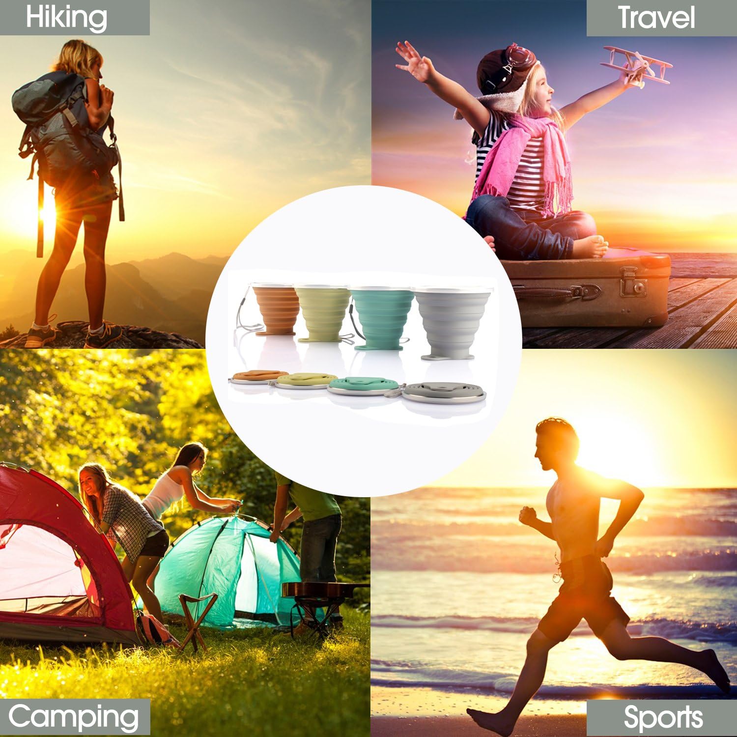Thumbnail 6 de ME.FAN MF-SCTC Collapsible Silicone Travel Cups, 270 ml, Graduated with Lids