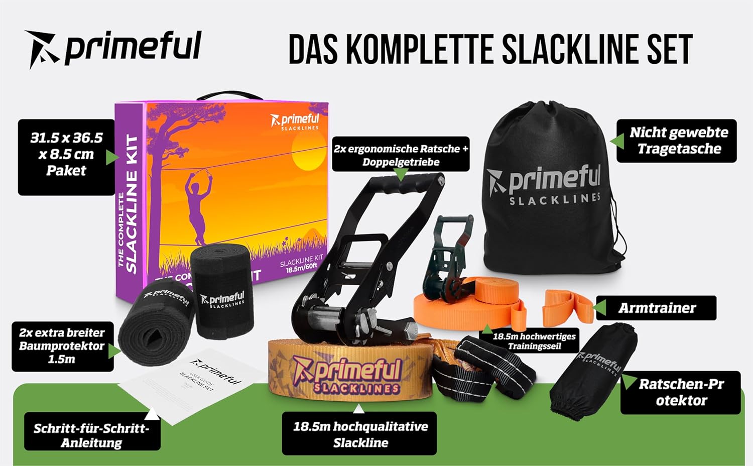 Thumbnail 4 de {Primeful Slackline Set 18,5m} Premium Komplettset
