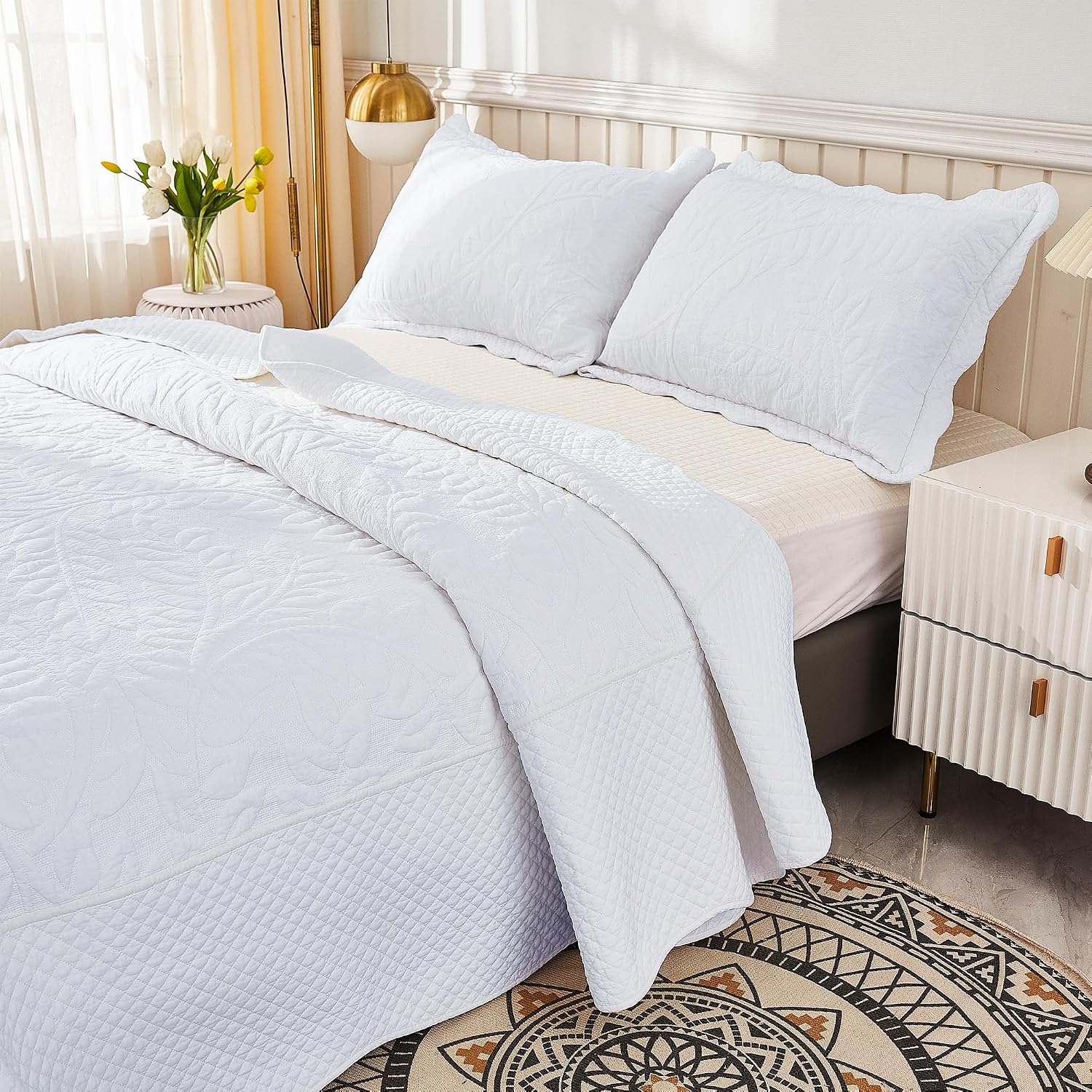 Thumbnail 2 de MarCielo 3-Piece 100% Cotton Oversized Bedspread Quilt Coverlet Set (Bright White, Oversized King)