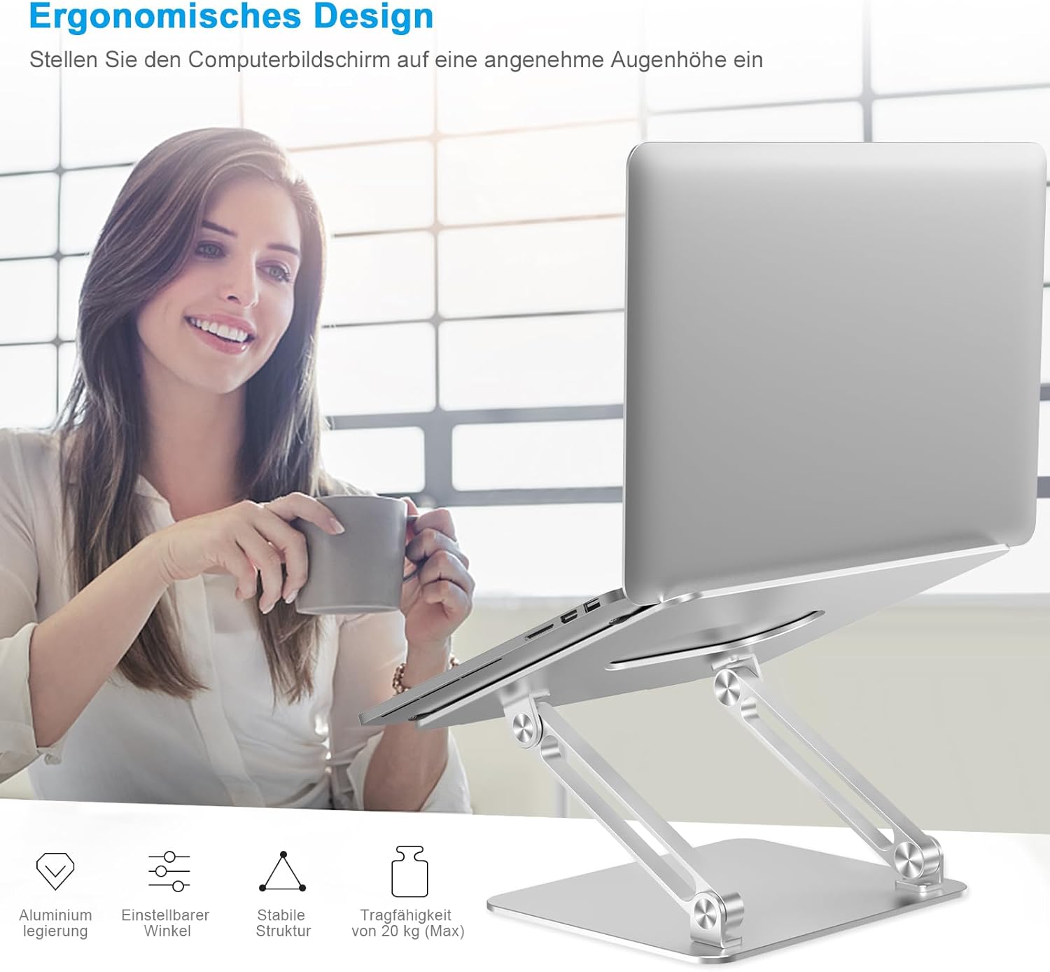 Thumbnail 1 de BoYata Laptop Ständer – Aluminium höhenverstellbarer Laptophalter mit Belüftung (10–17 Zoll)