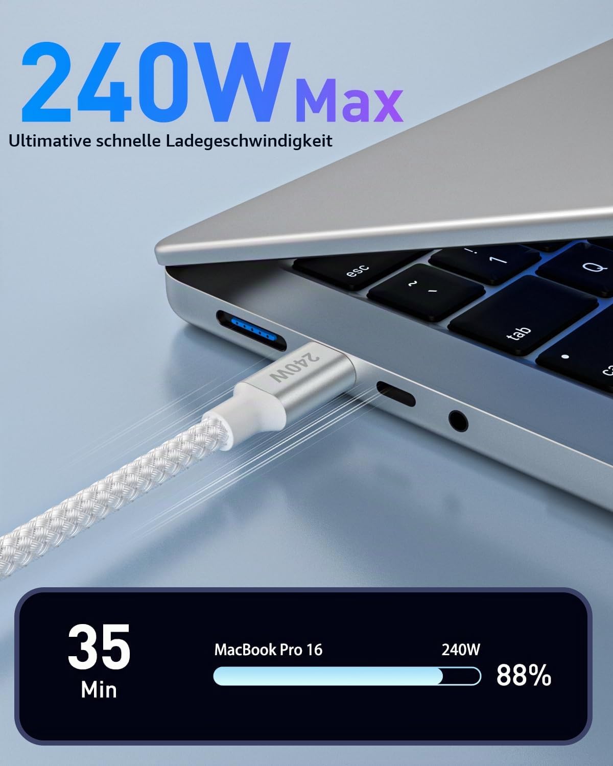 Detalle de 240W USB C auf USB C Kabel 1,5 m – PD3.1 Schnellladekabel, hochwertig, Weiß