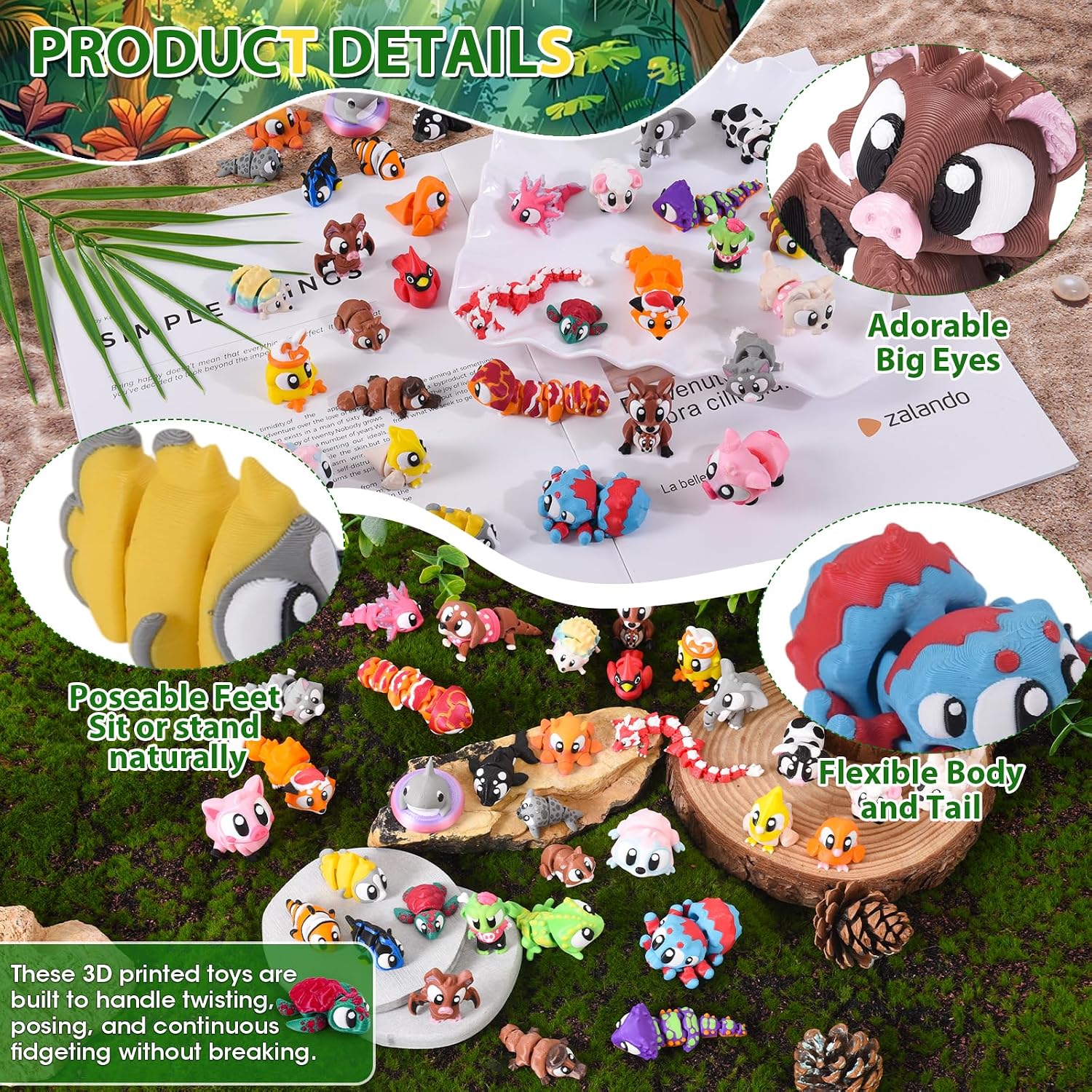 Detalle de 3D-Printed Mini Animal Figurines, Set of 34