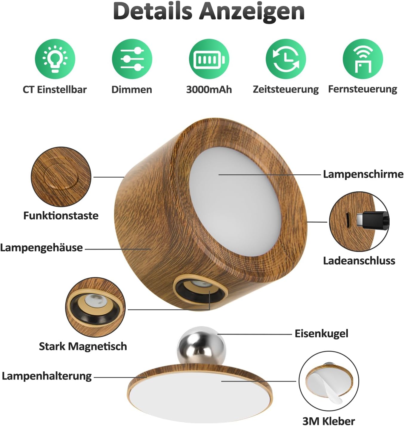 Detalle de Kabellose LED Wandleuchte mit Fernbedienung