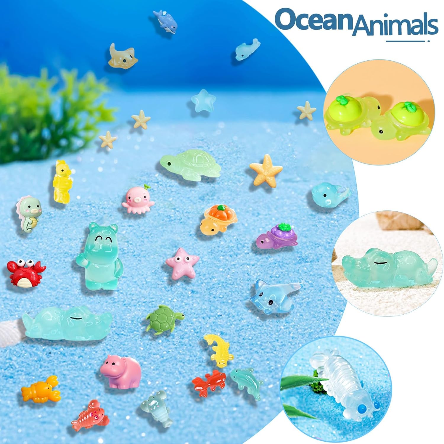 Detalle 2 de Blynmyr 230pcs Mini Resin Animals: 77 Styles of Glow-in-the-Dark Tiny Figures for Creative Displays