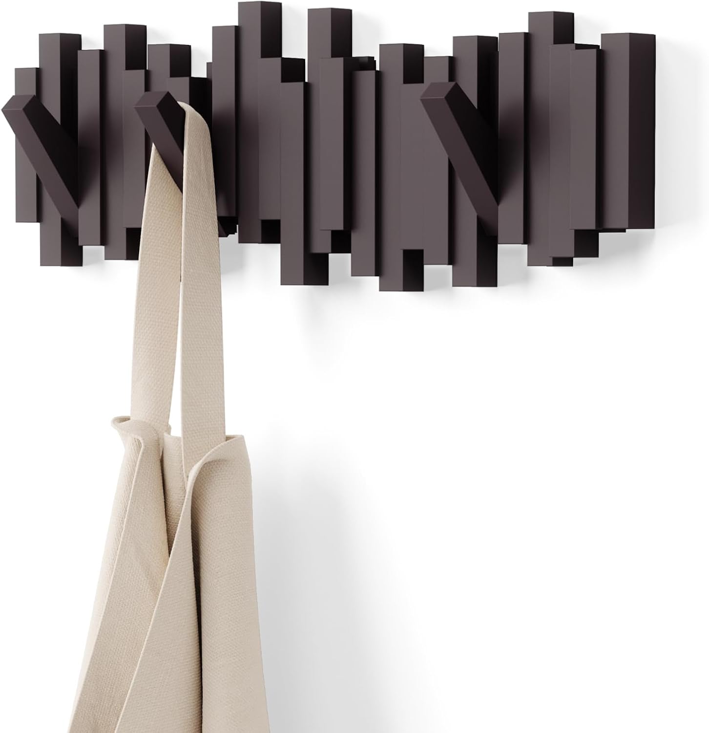 Detalle de Umbra Sticks Attaccapanni da Parete con 5 Ganci Ribaltabili, Espresso Marrone (49,5 x 3 x 18 cm, 907,18 g)