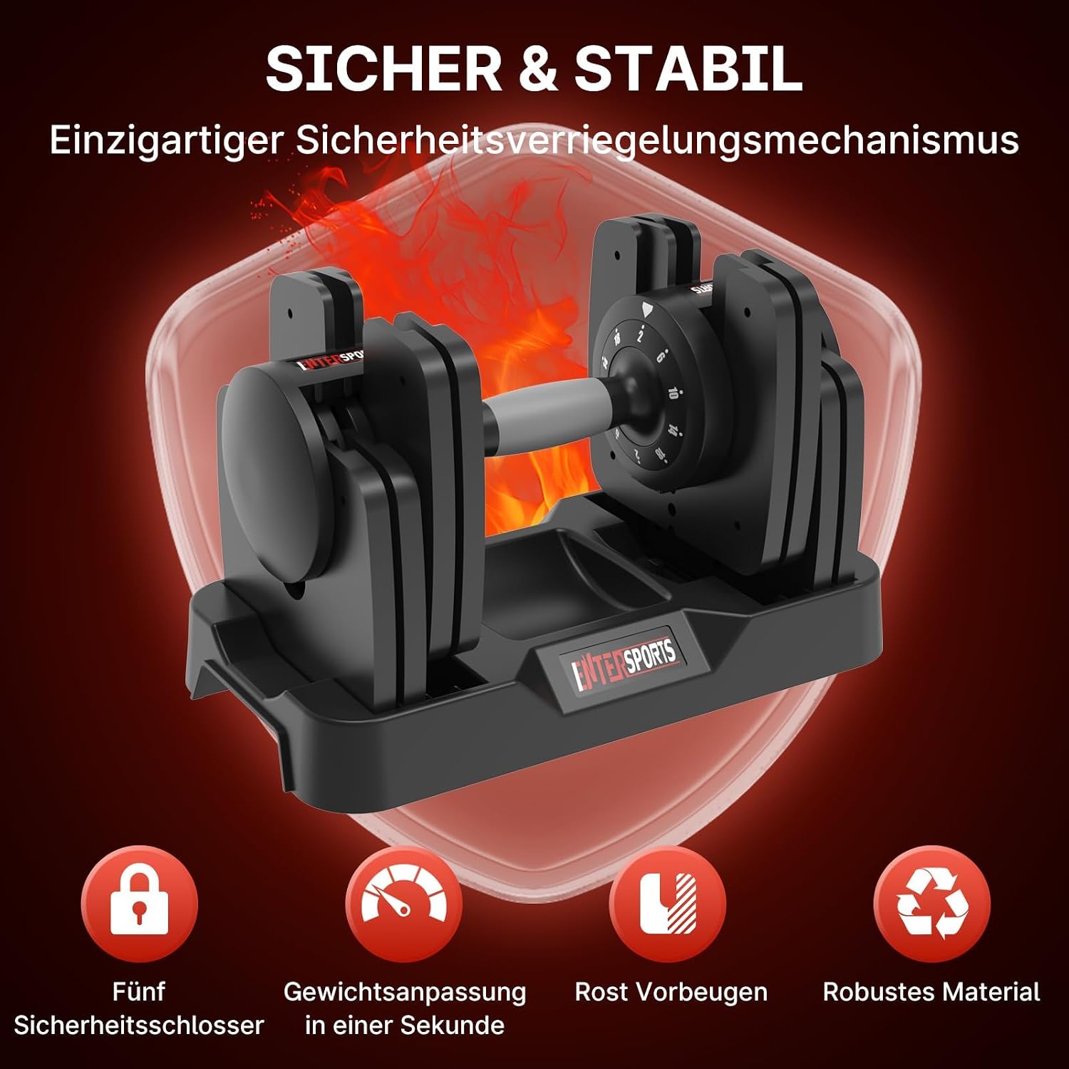 Detalle de EnterSports verstellbare Kurzhanteln 12 kg/18 kg/27 kg mit rutschfestem Griff – platzsparend für Training zuhause & Studio