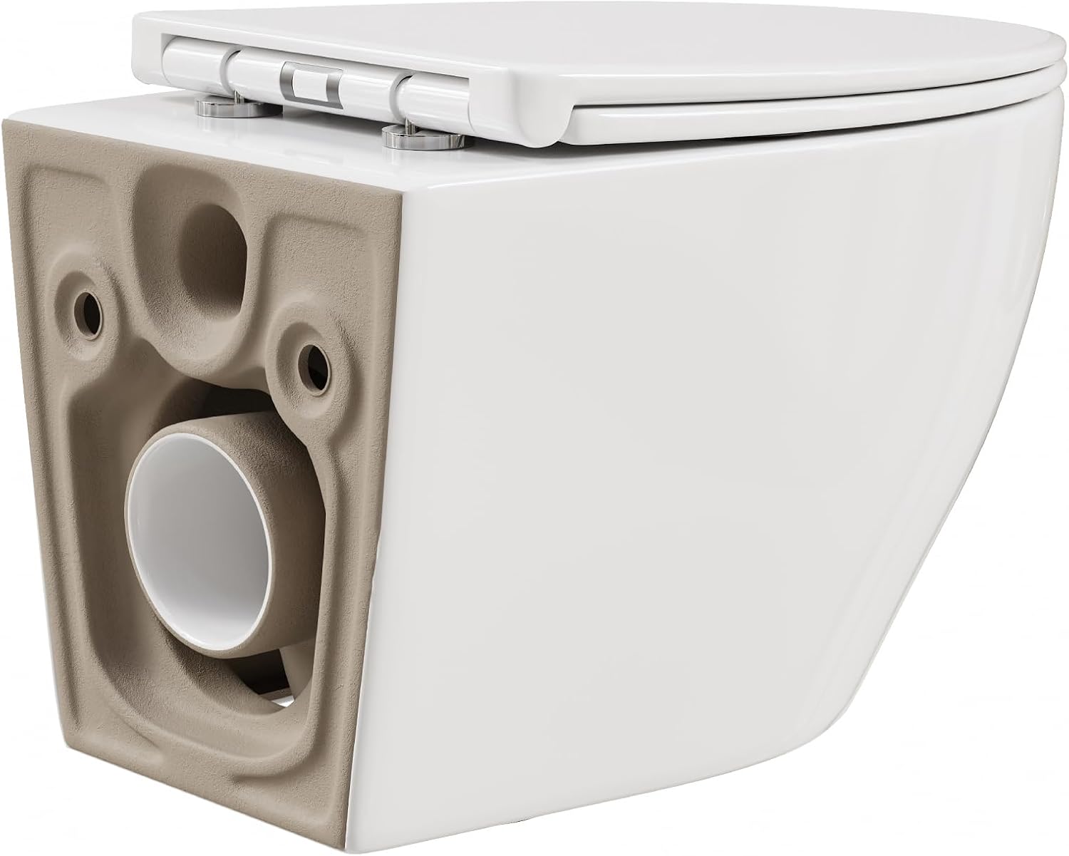 Detalle 2 de HOROW Wand-WC D‑Form 52 cm, abnehmbarer Sitz und Absenkung 🚽