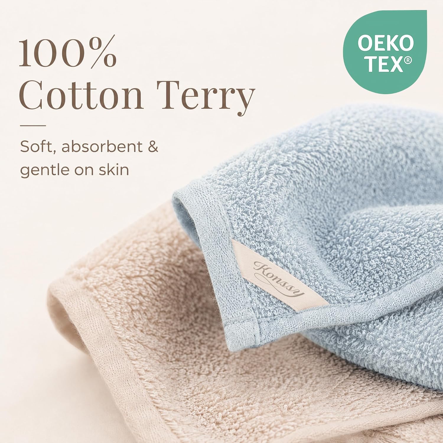 Detalle de Konssy 6-Pack Cotton Terry Face Cloths, 12 x 12-Inch, Reusable