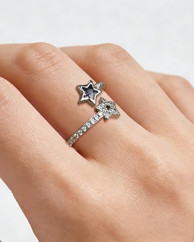 Detalle de Zikichiky Silver Amethyst Cubic Zirconia Double Star Adjustable Ring