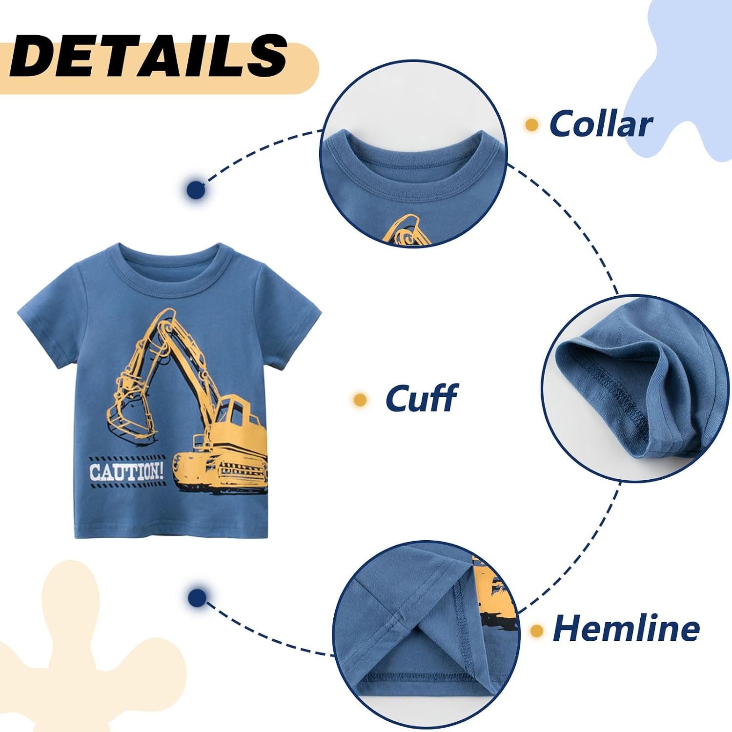 Detalle 2 de Kinder T-Shirt Jungen Kurzarm „Cartoon Bagger“ im 3er-Set (2–7 Jahre) – Baumwolle