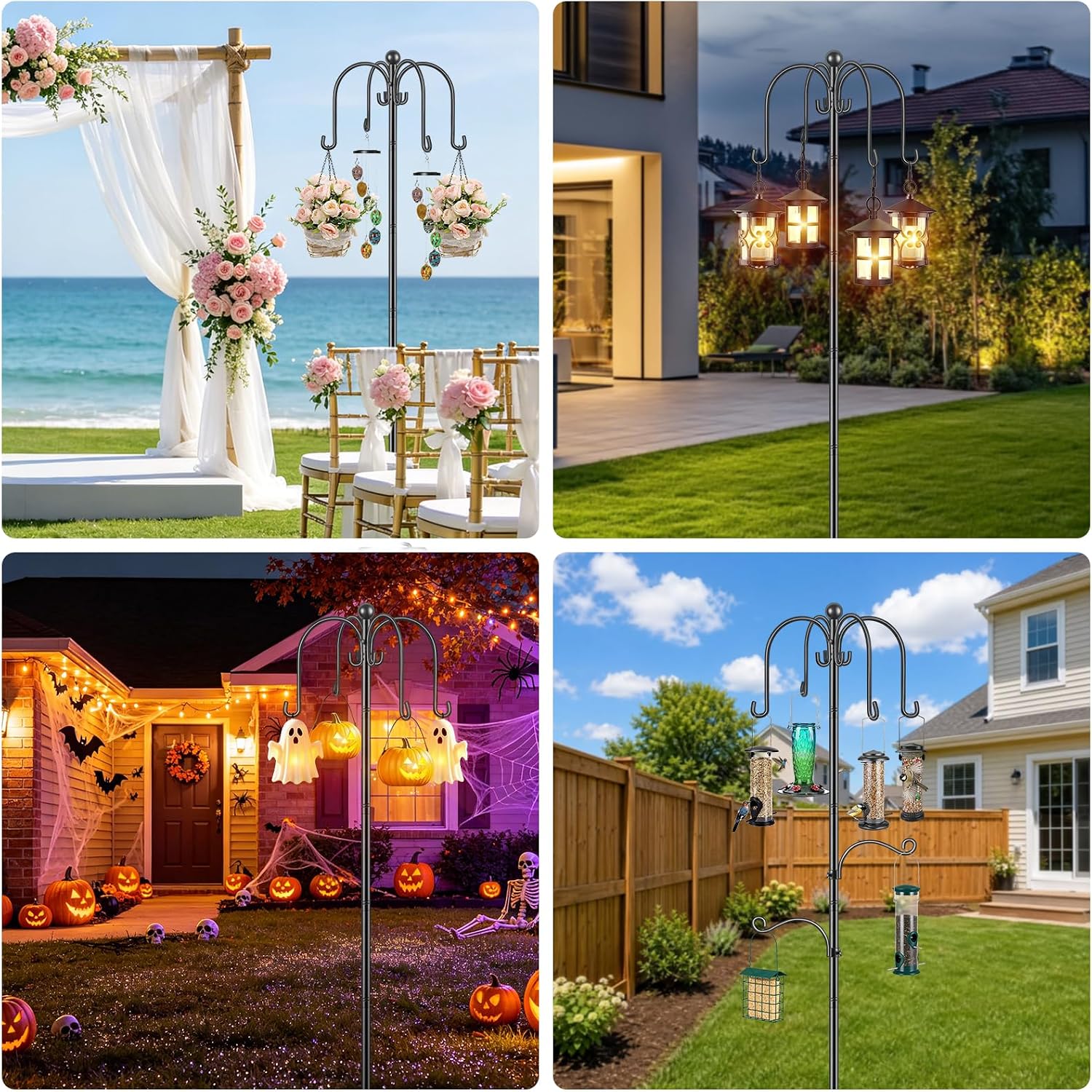 Thumbnail 6 de Bird Feeders Hanging Station: 224cm Adjustable Pole with 6 Hooks for Outdoors
