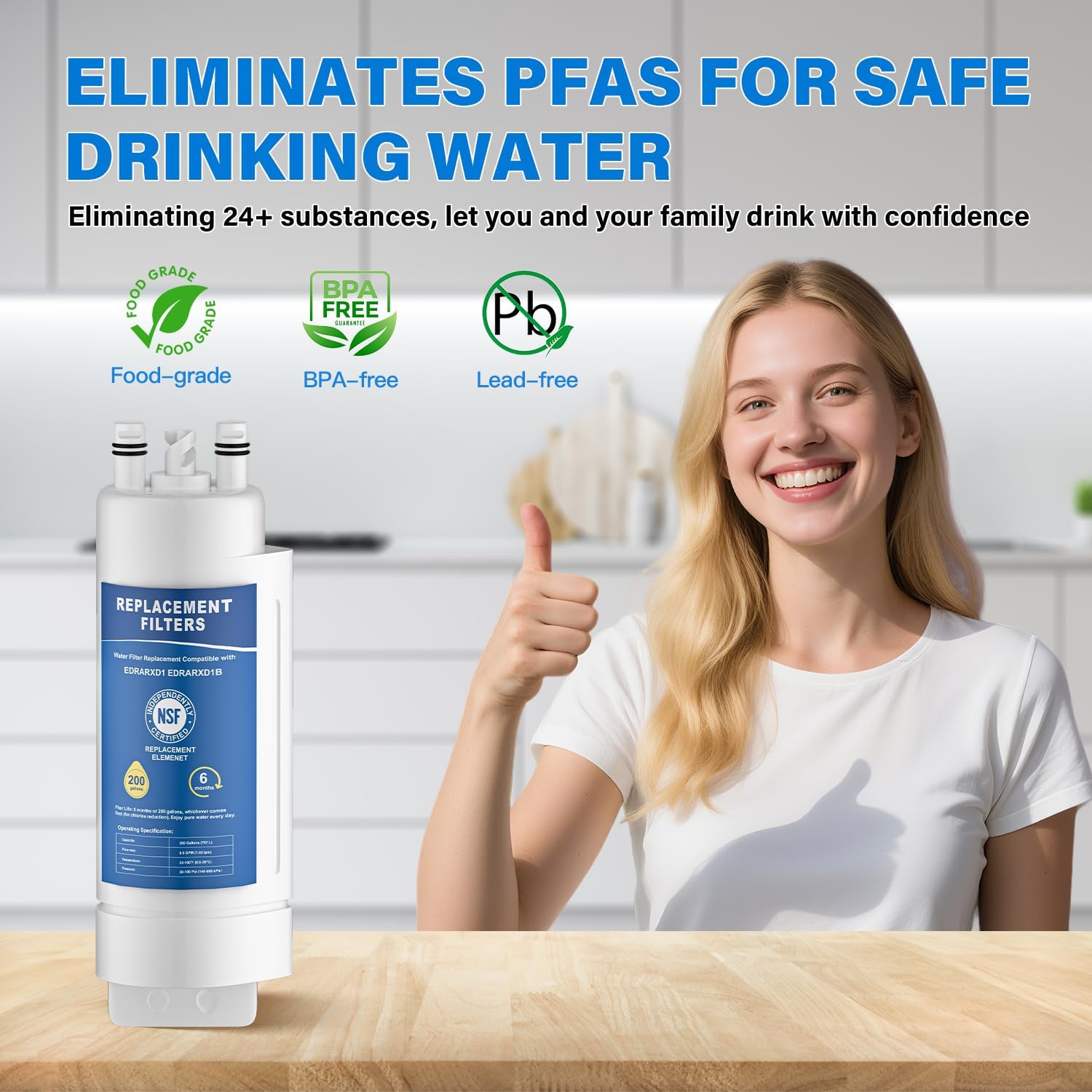 Detalle de HongVrisly EDRARXD1 Replacement Water Filter, 2-Pack with Twist-Lock Design