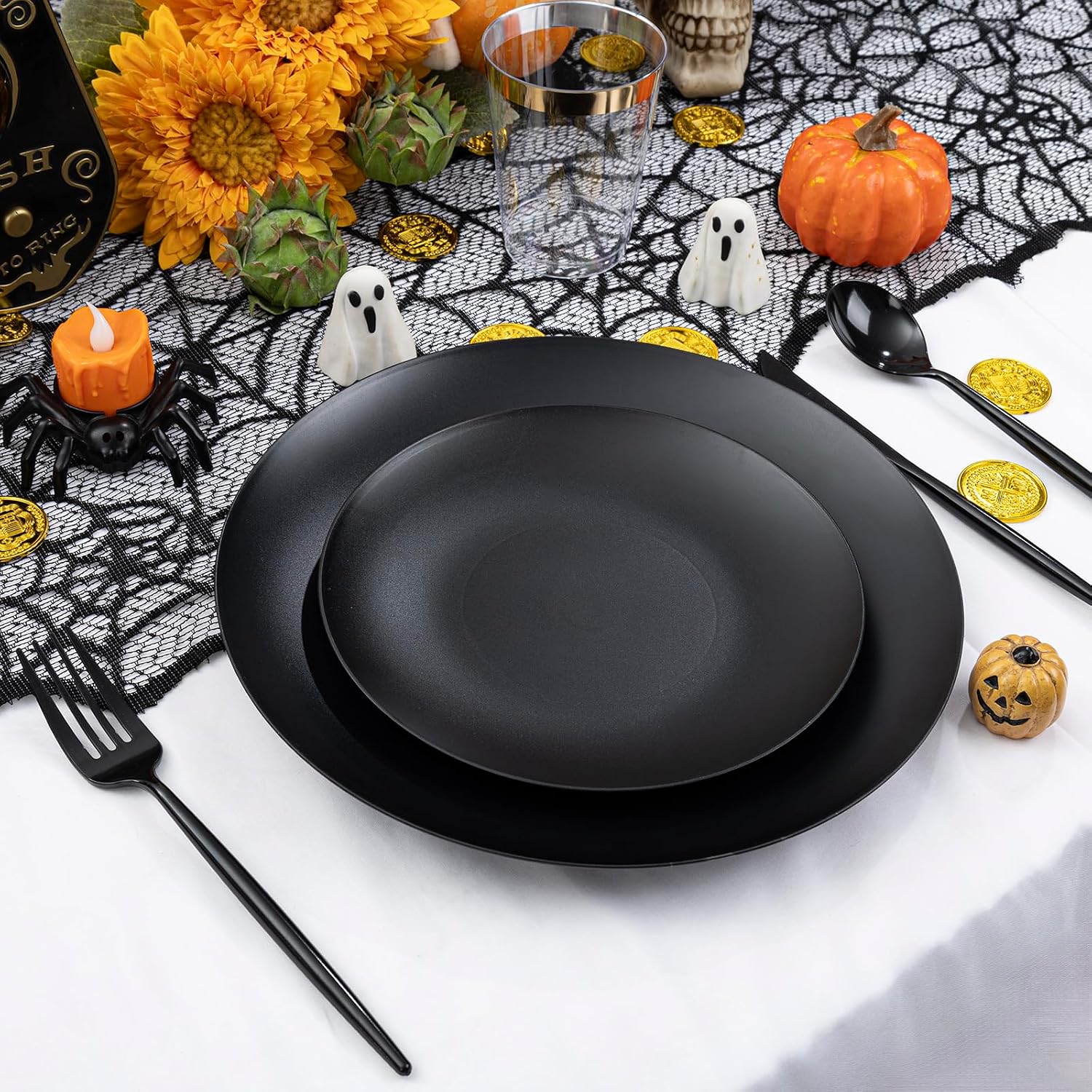 Detalle 2 de EI 150pcs Black Plastic Plates 10.25" dinner plates 🍽