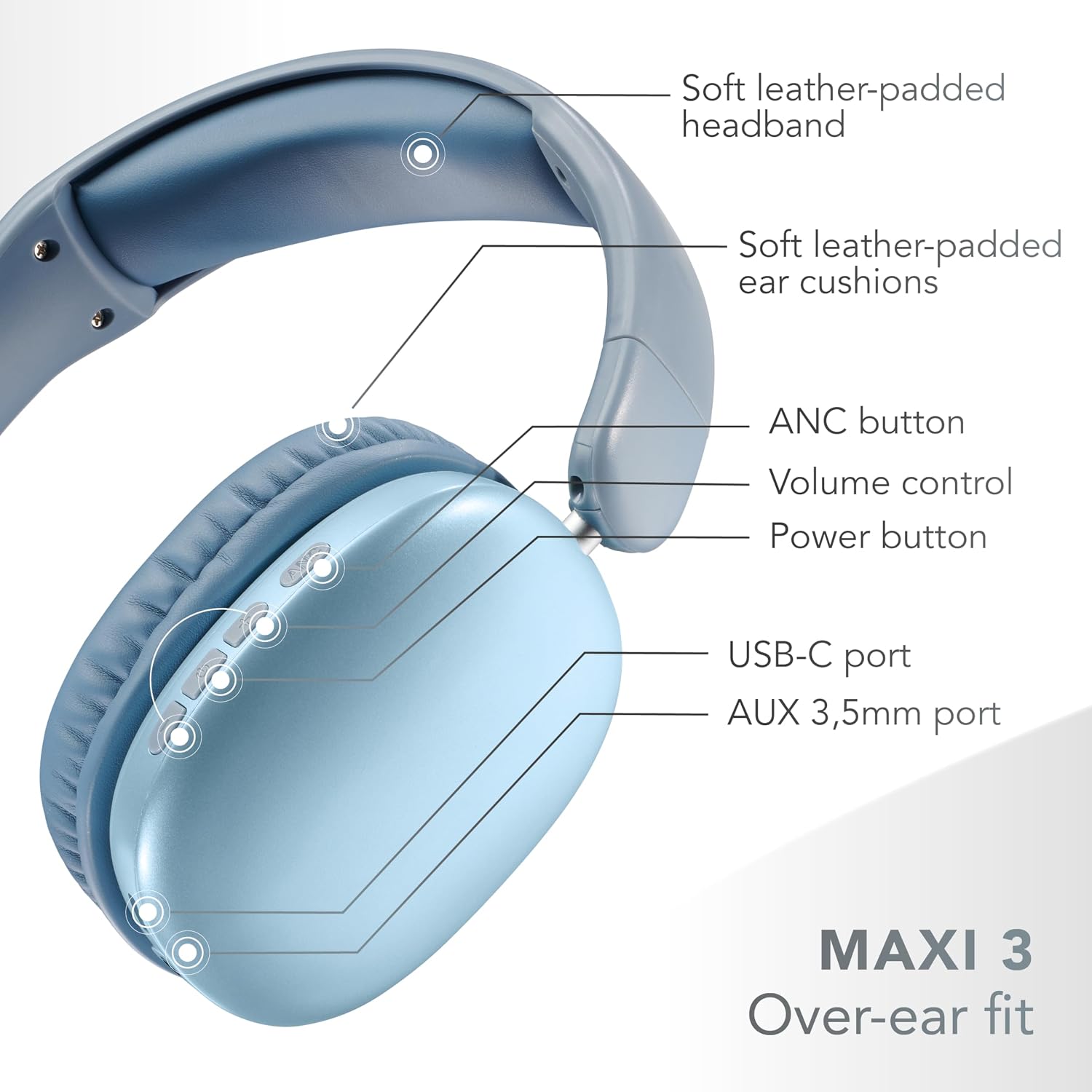 Thumbnail 5 de Music Sound MAXI3 Cuffie Wireless Over-ear con ANC, fino a 35h di autonomia e ricarica USB-C
