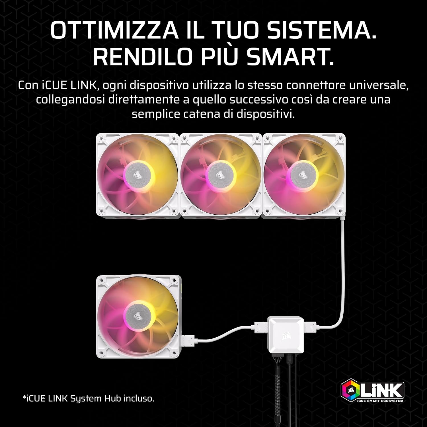 Thumbnail 4 de CORSAIR iCUE LINK RX140 MAX RGB 140mm PWM Ventola con iCUE LINK System Hub (RX140 MAX) — bianco