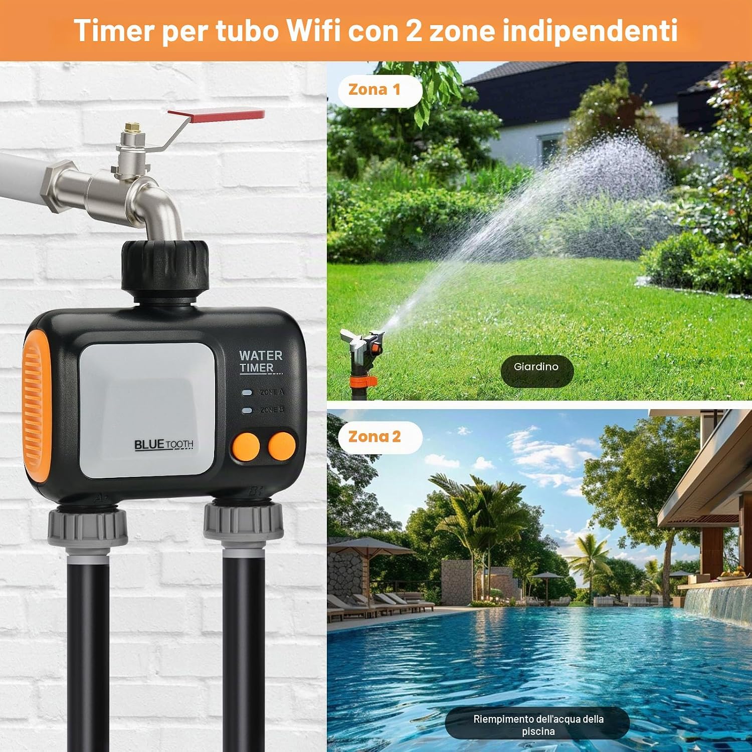 Detalle de Johgee irrigazione WLAN a 2 uscite: controllo intelligente per giardino con hub Wi‑Fi e compatibilità Alexa/Smart Life