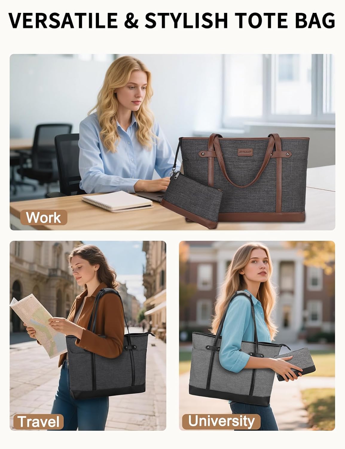Thumbnail 6 de RAVUO Women’s Laptop Bag: Water-Resistant 15.6 Inch Laptop Tote with Small Pouch